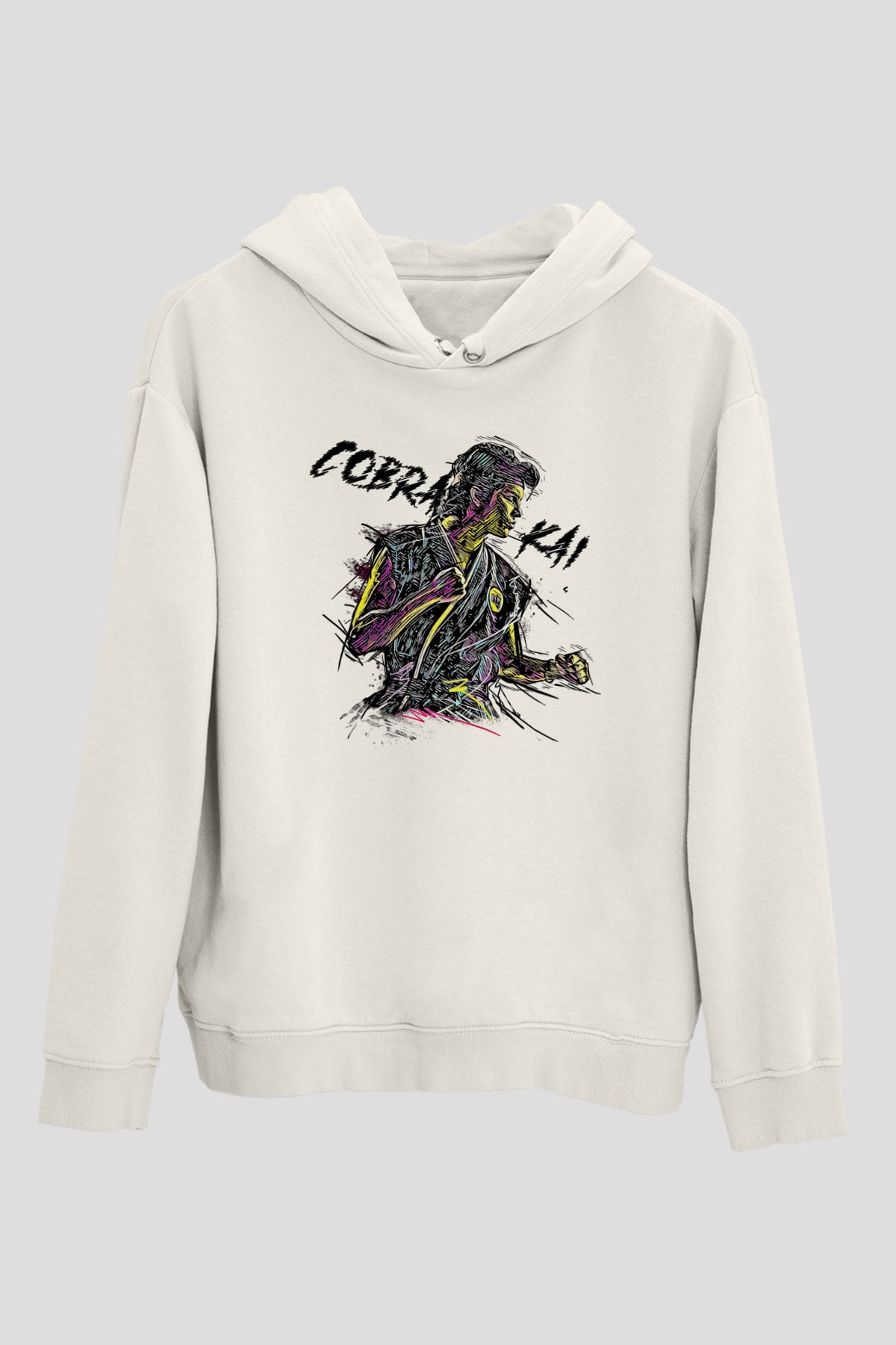 Cobra Kai Baskılı Beyaz Unisex Hoodie