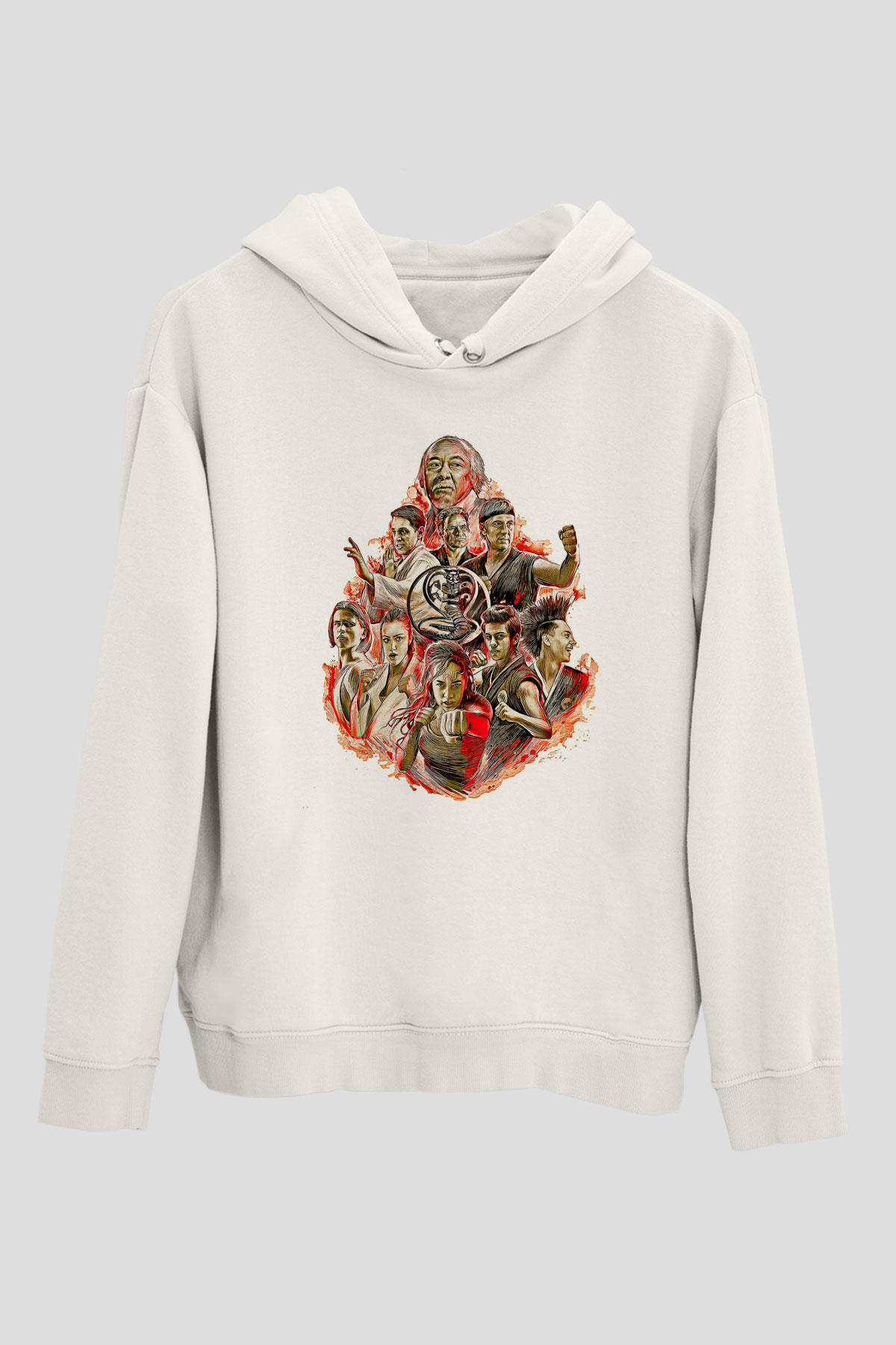 Cobra Kai Baskılı Beyaz Unisex Hoodie