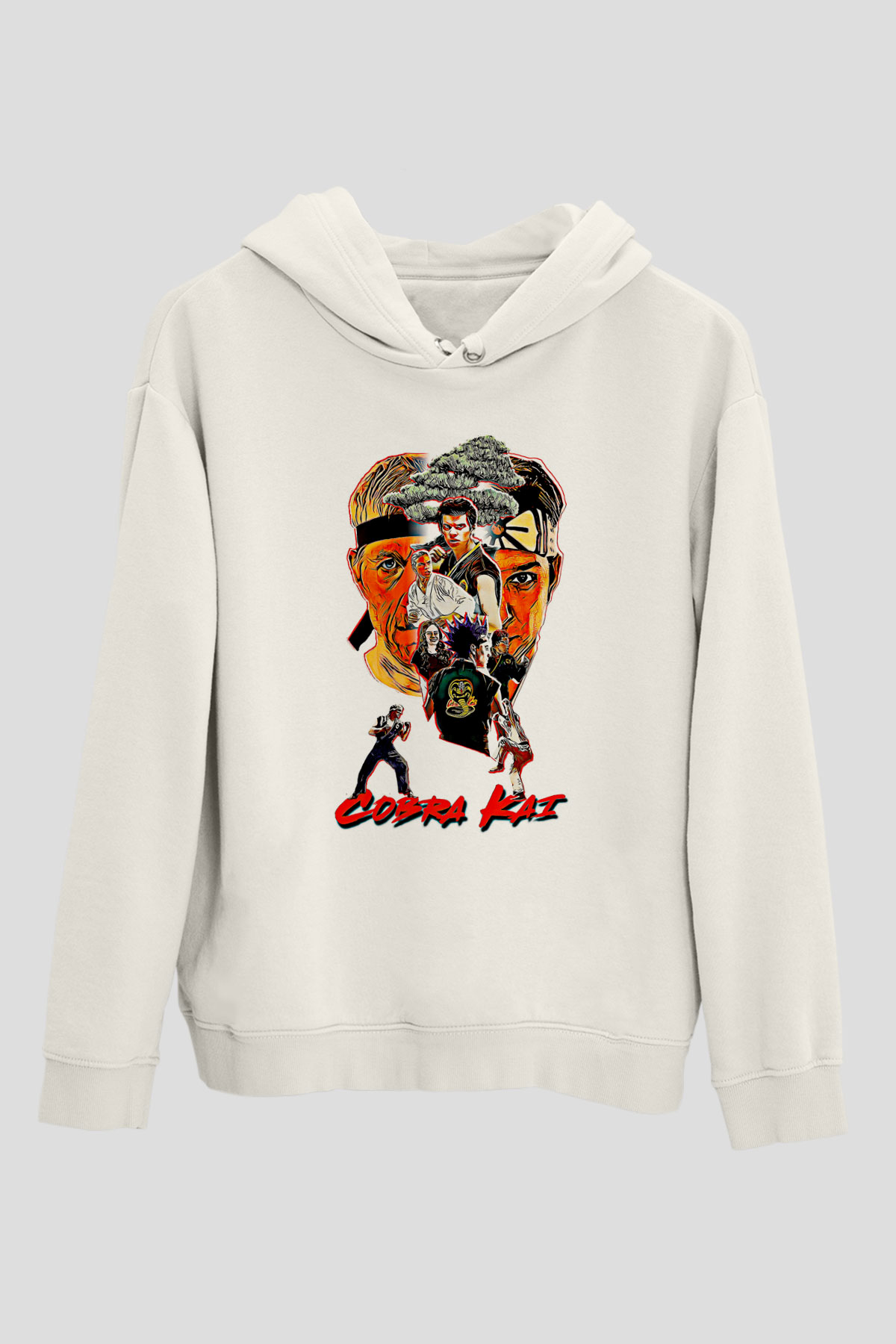 Cobra Kai Baskılı Beyaz Unisex Hoodie