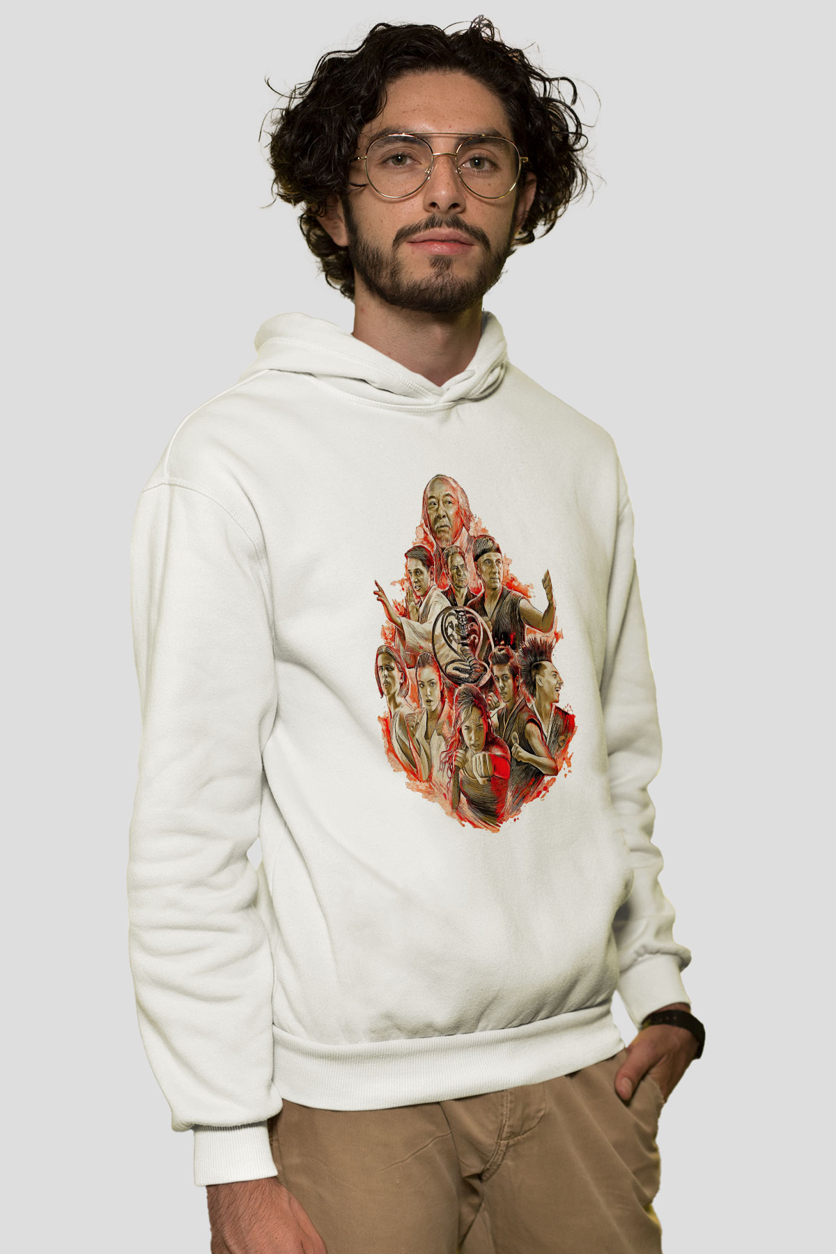 Cobra Kai Baskılı Beyaz Unisex Hoodie