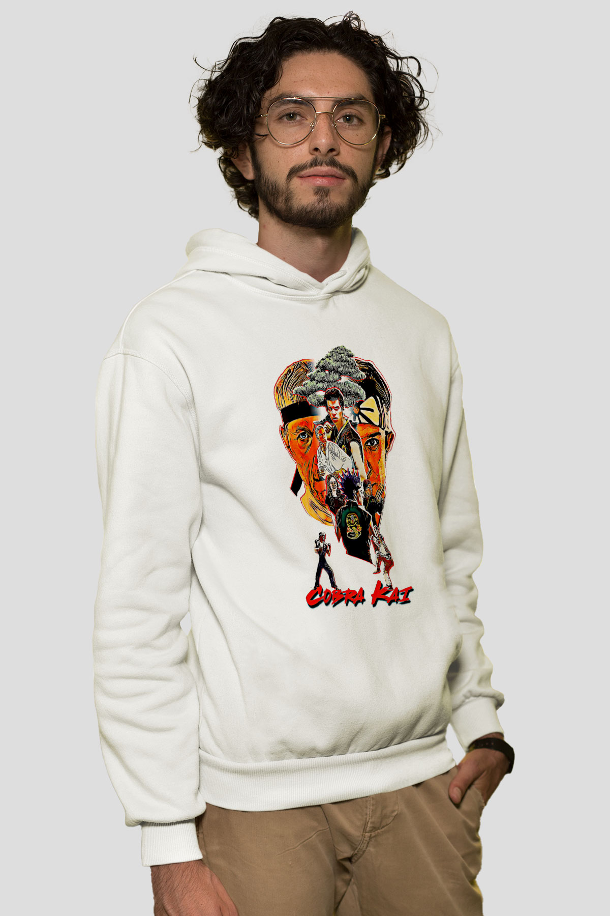 Cobra Kai Baskılı Beyaz Unisex Hoodie