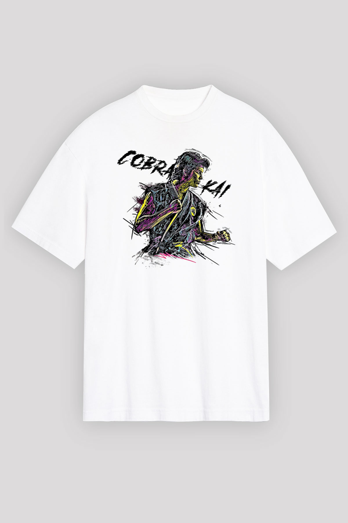 Cobra Kai Baskılı Beyaz Unisex Oversize Tişört - Tshirt