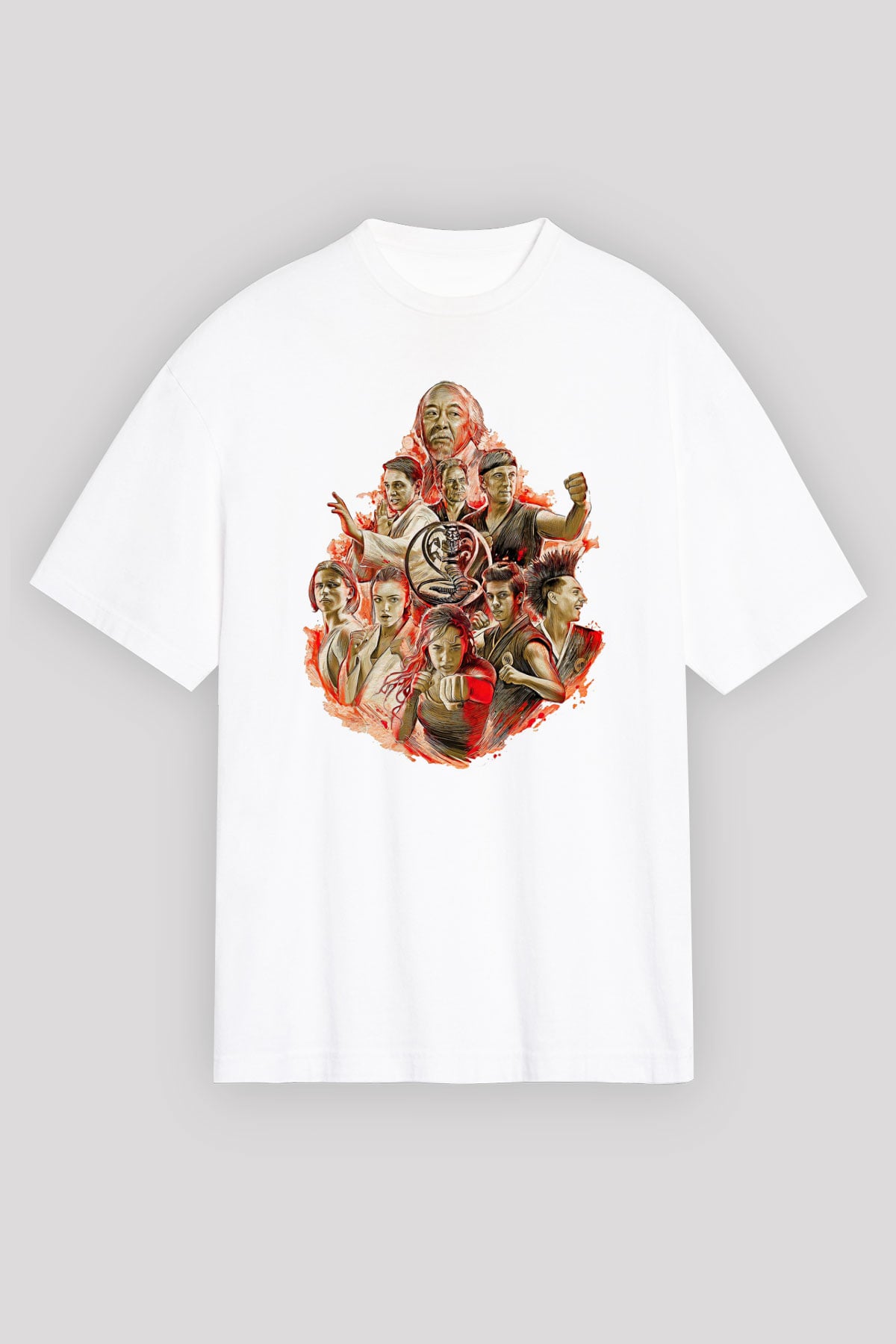 Cobra Kai Baskılı Beyaz Unisex Oversize Tişört - Tshirt