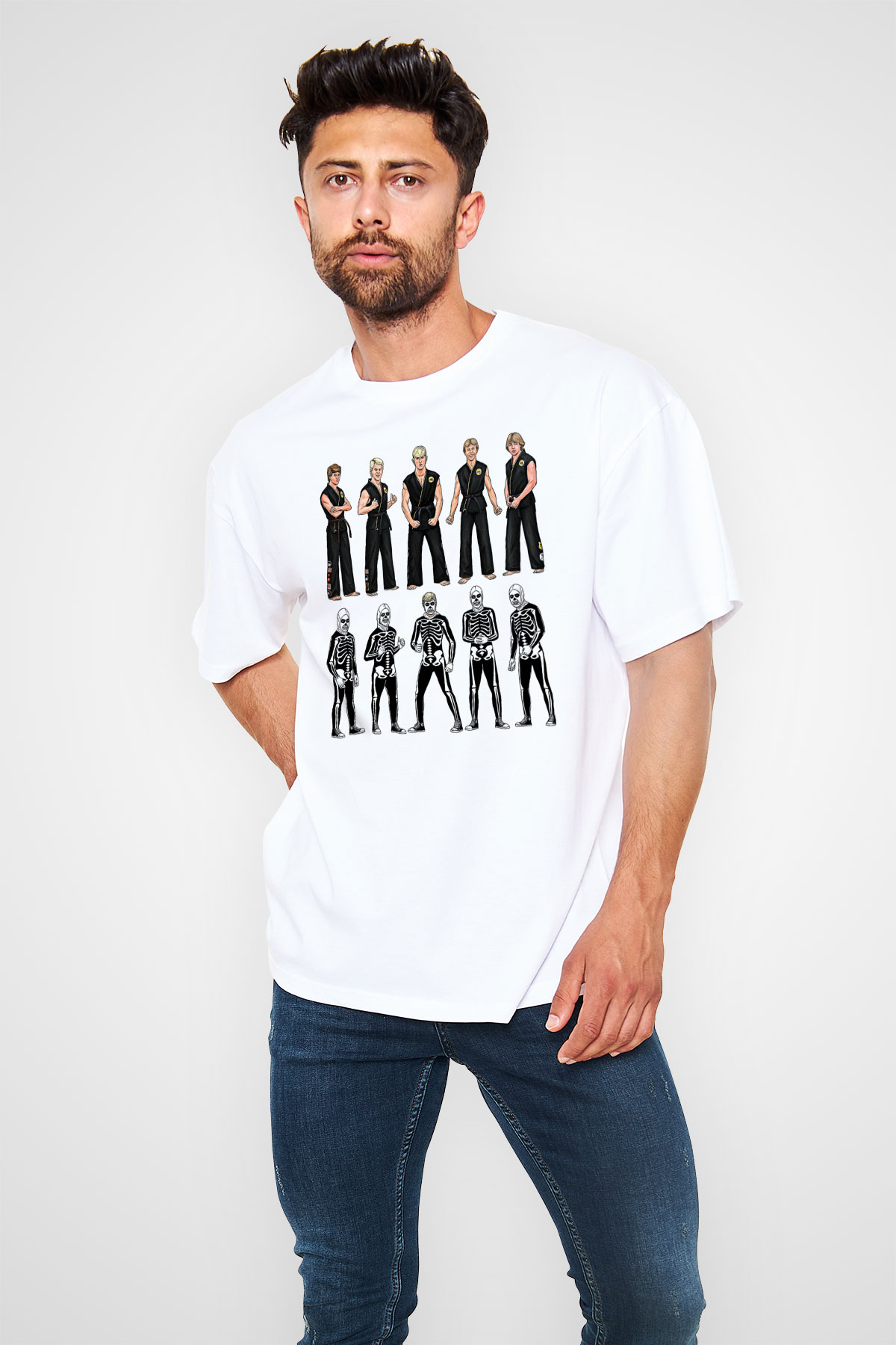 Cobra Kai Baskılı Beyaz Unisex Oversize Tişört - Tshirt
