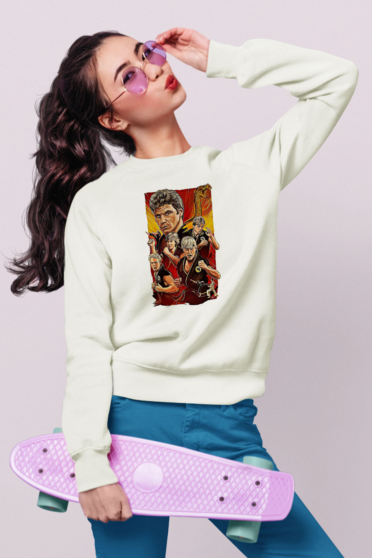 Cobra Kai Baskılı Beyaz Unisex Sweatshirt