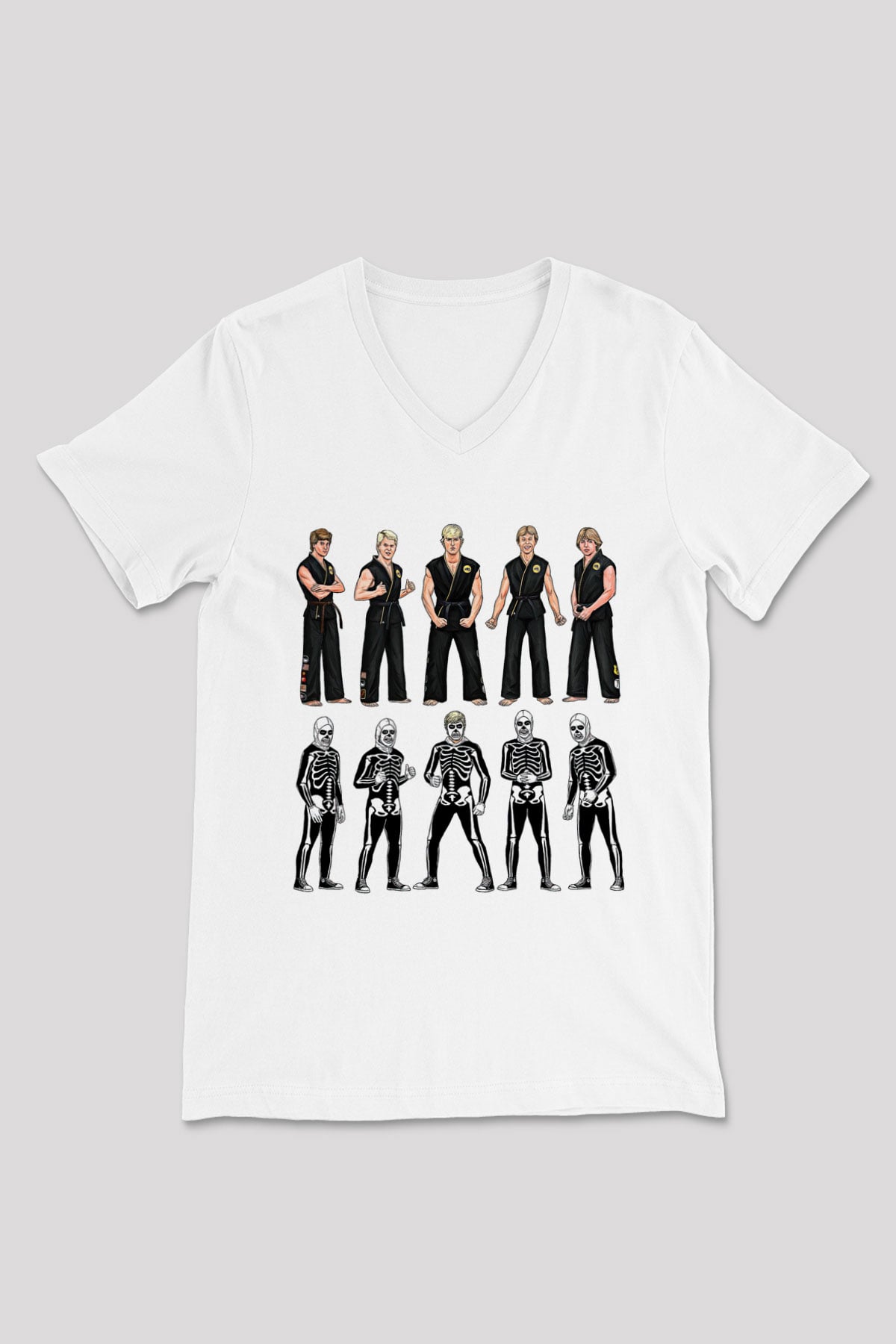 Cobra Kai Baskılı Beyaz Unisex V Yaka Tişört - Tshirt