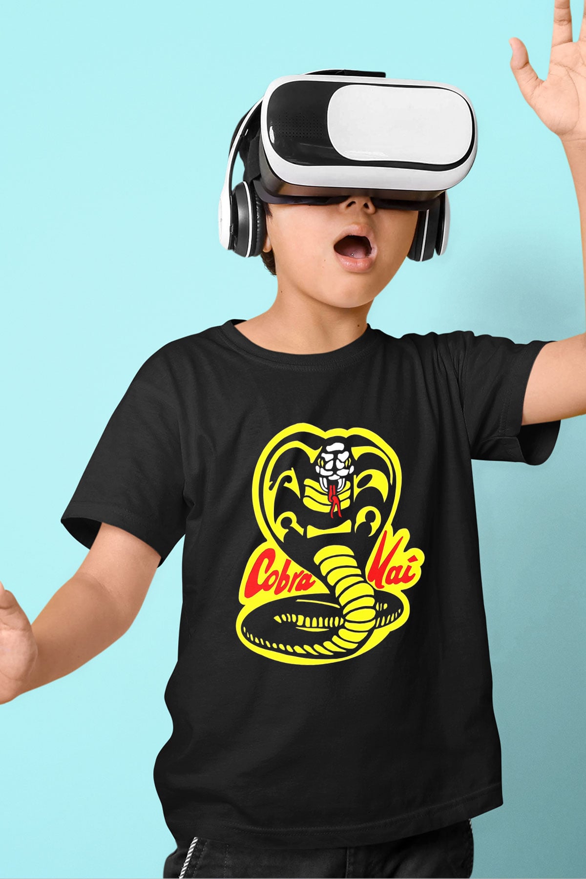 Cobra Kai Baskılı Unisex Siyah Çocuk Tişört - Tshirt