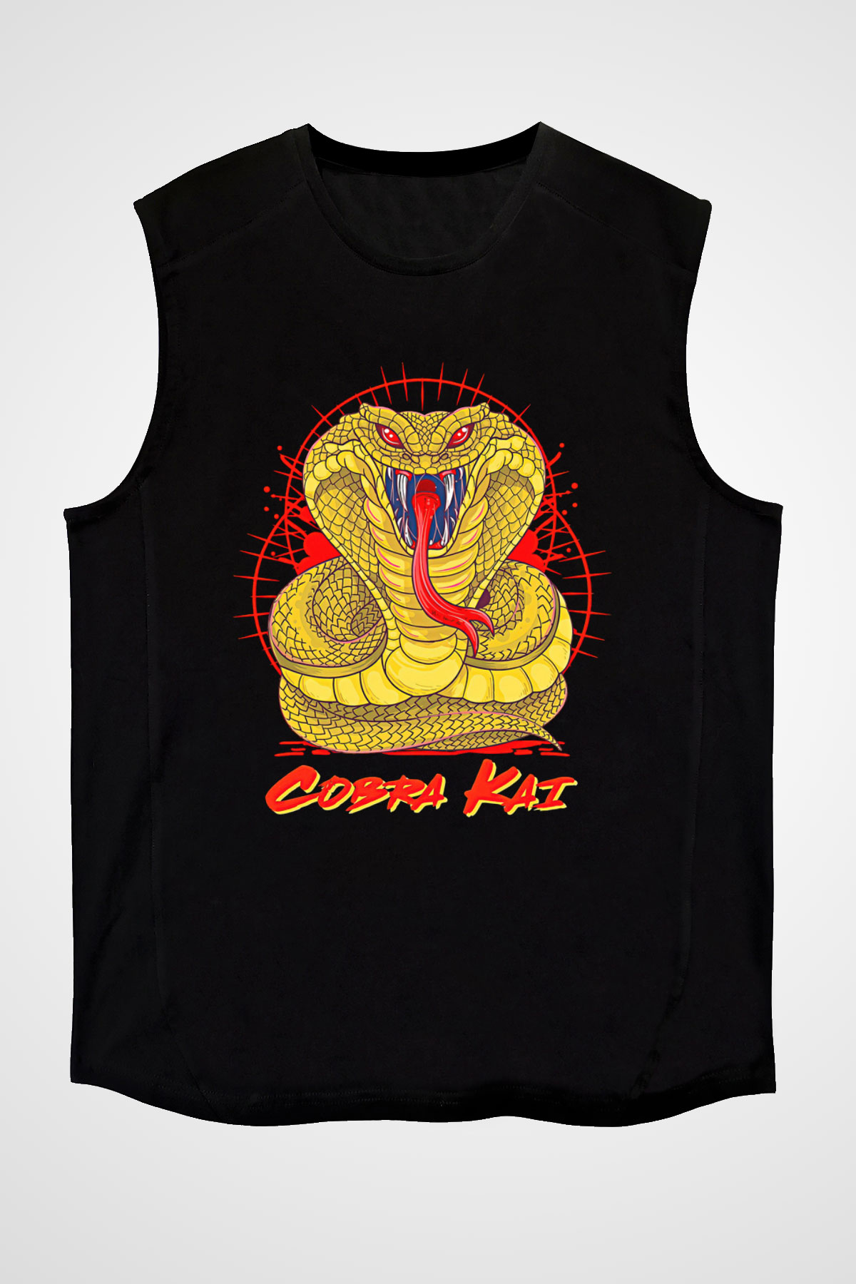 Cobra Kai Baskılı Unisex Siyah Kolsuz Tişört - Tshirt