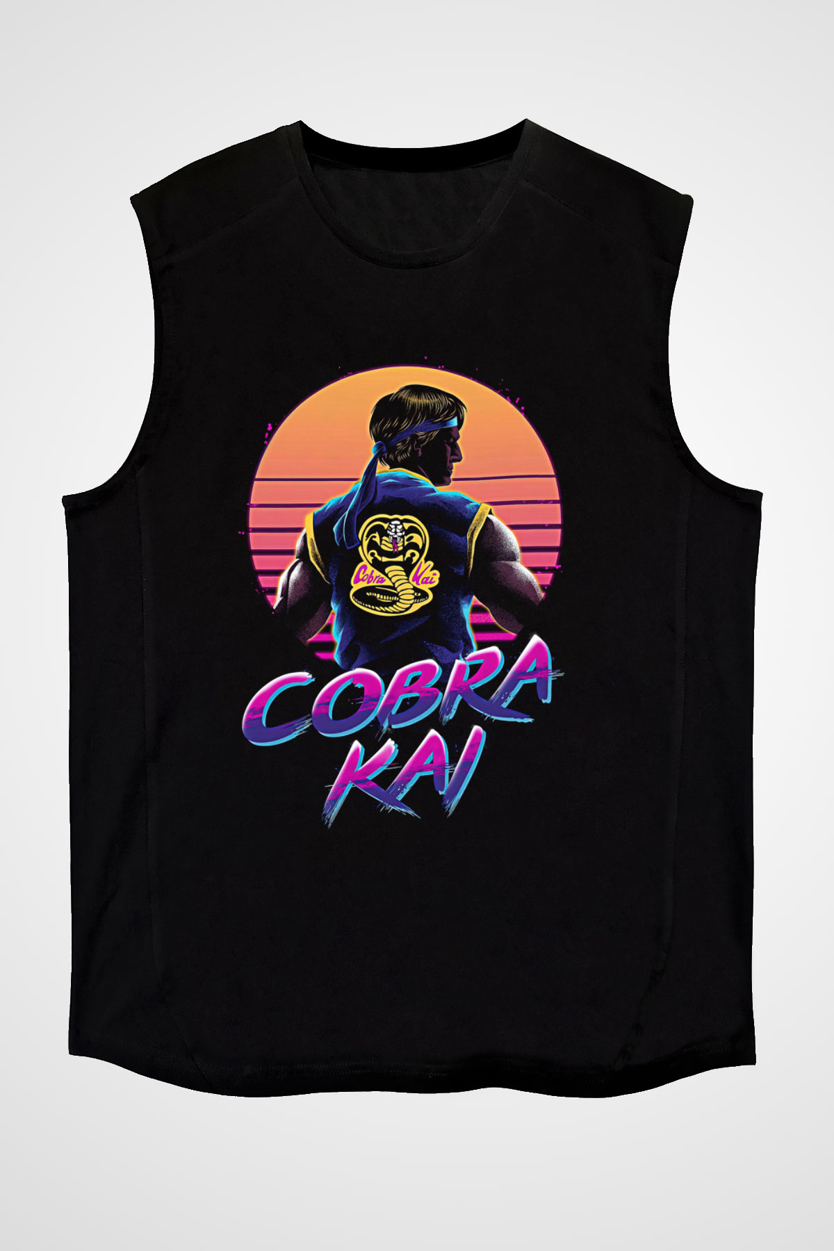 Cobra Kai Baskılı Unisex Siyah Kolsuz Tişört - Tshirt