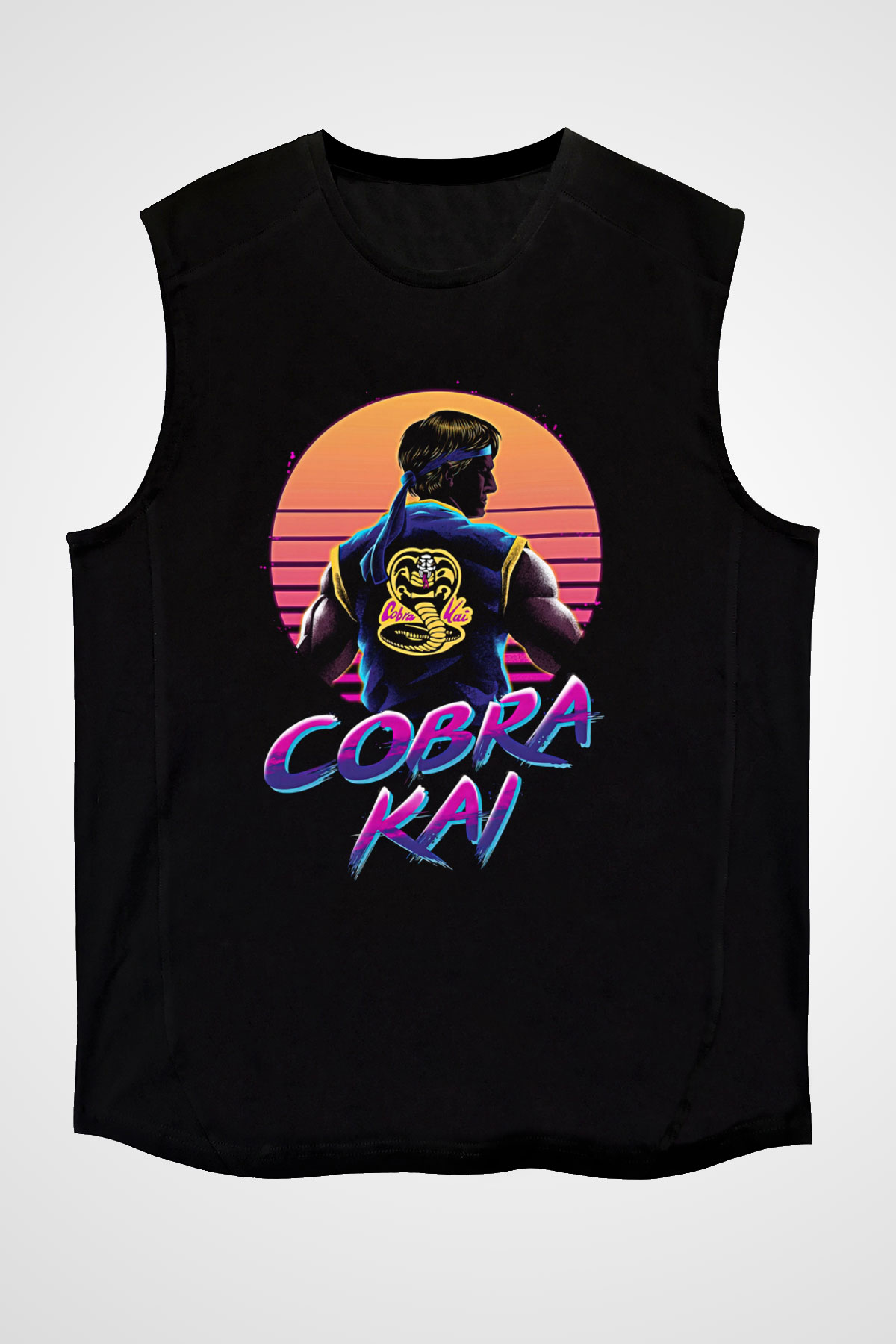 Cobra Kai Baskılı Unisex Siyah Kolsuz Tişört - Tshirt