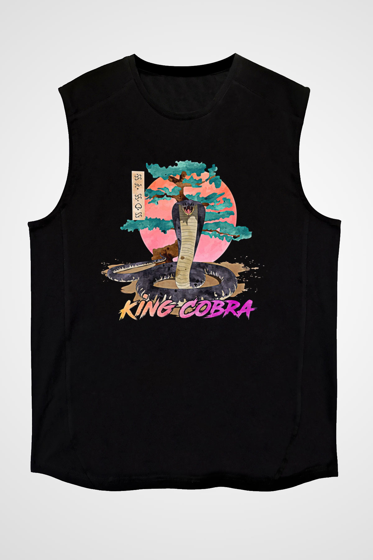 Cobra Kai Baskılı Unisex Siyah Kolsuz Tişört - Tshirt