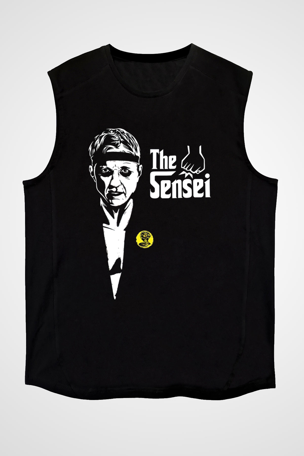 Cobra Kai Baskılı Unisex Siyah Kolsuz Tişört - Tshirt