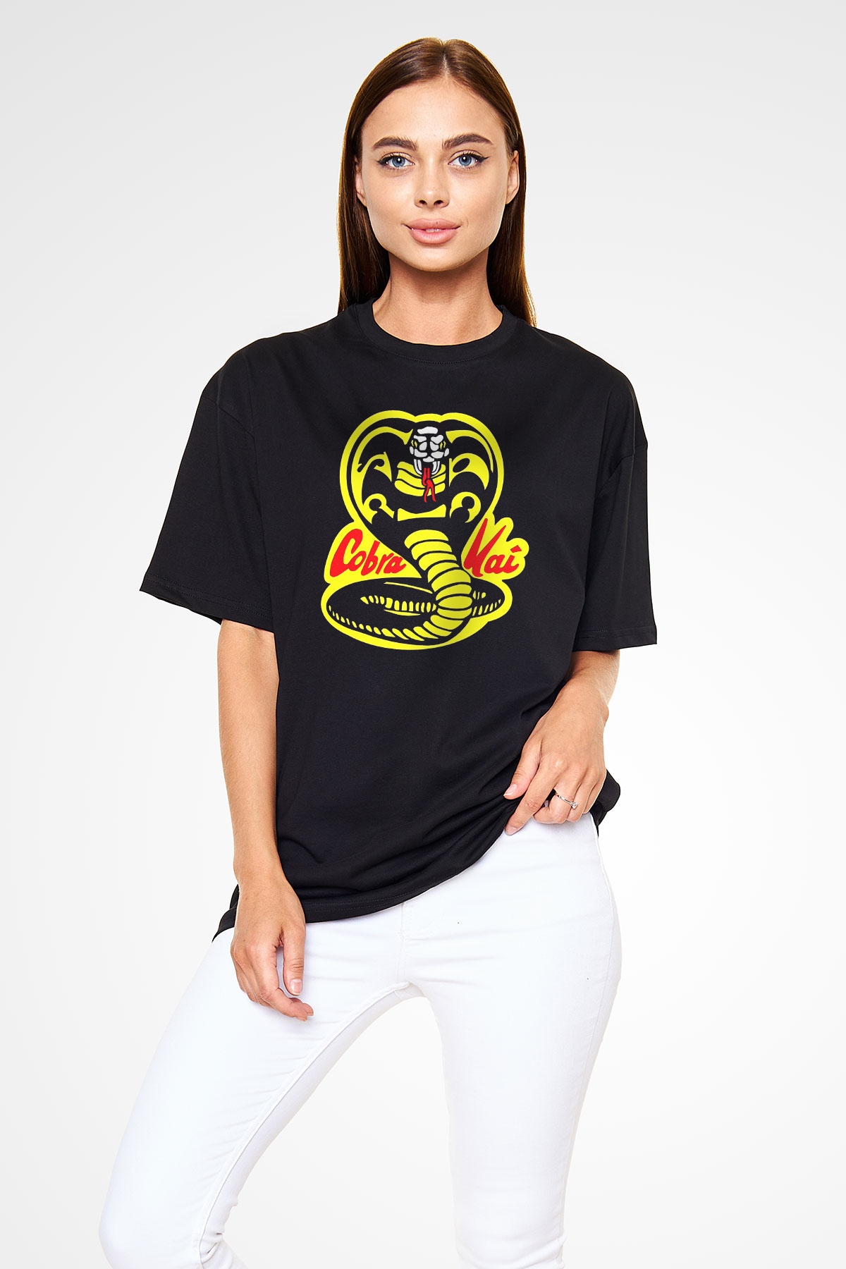 Cobra Kai Baskılı Unisex Siyah Oversize Tişört - Tshirt