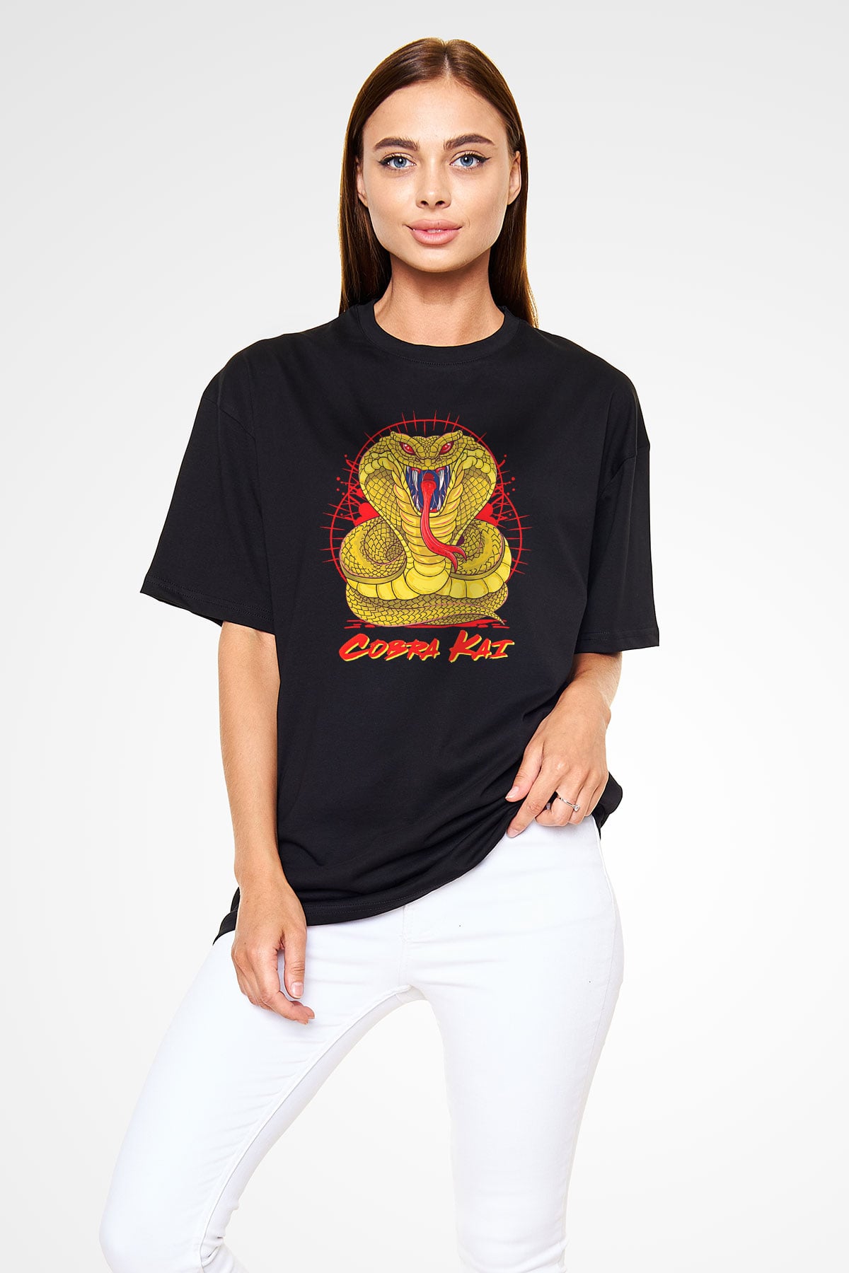 Cobra Kai Baskılı Unisex Siyah Oversize Tişört - Tshirt