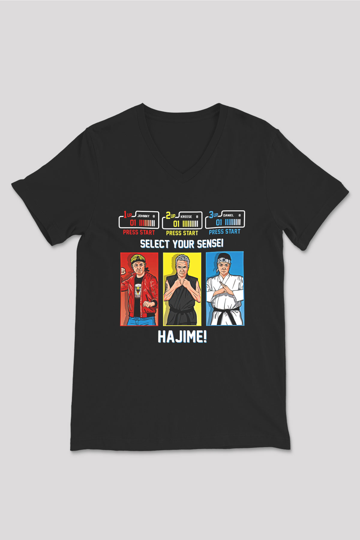 Cobra Kai Baskılı Unisex Siyah V Yaka Tişört - Tshirt