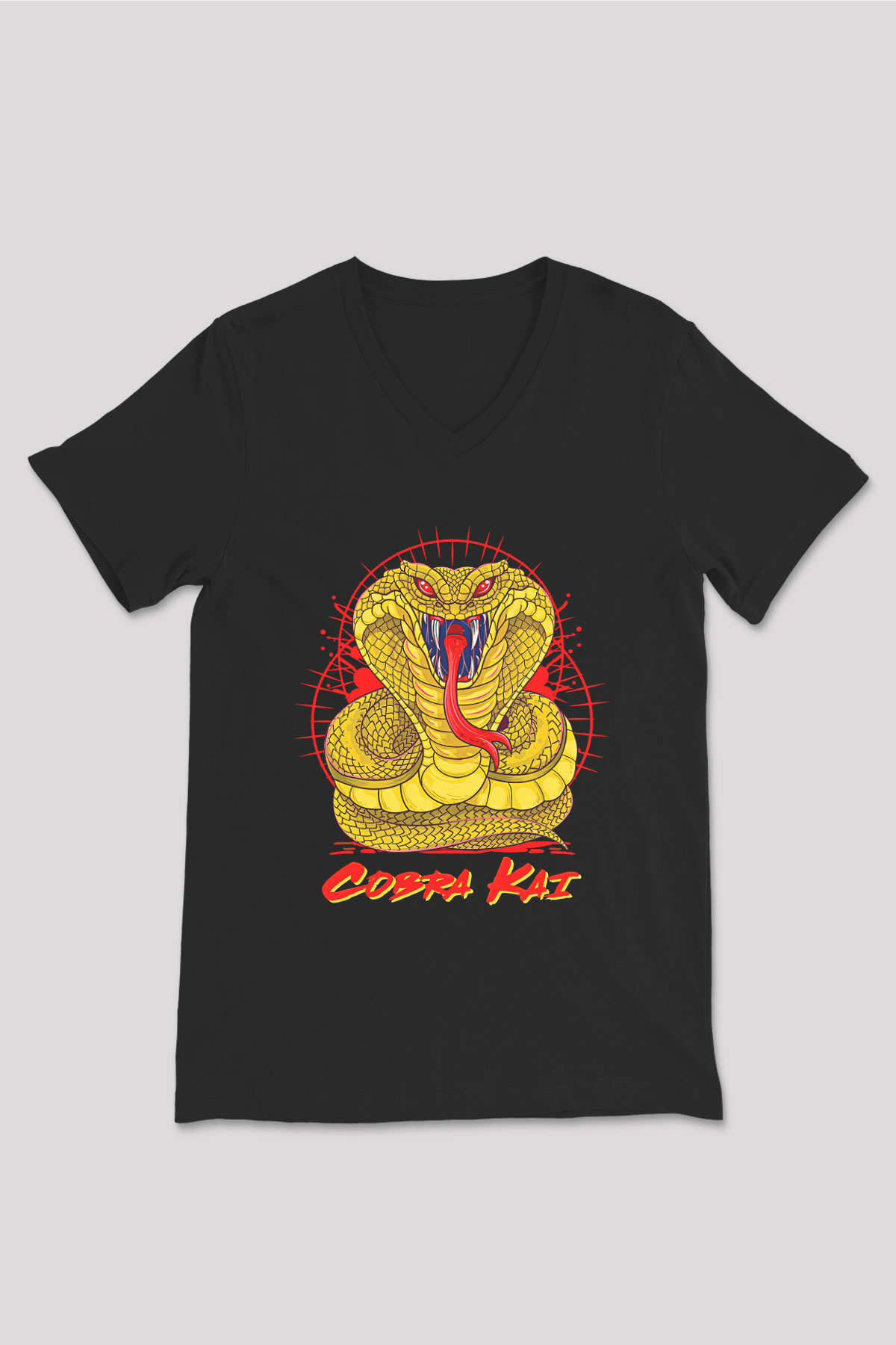 Cobra Kai Baskılı Unisex Siyah V Yaka Tişört - Tshirt