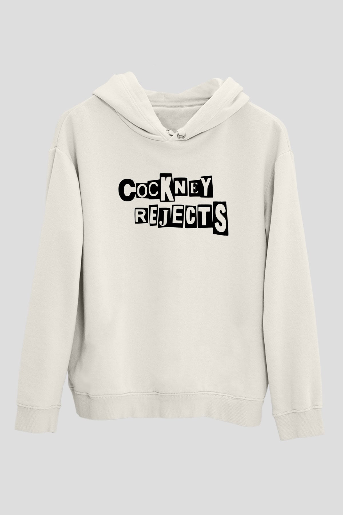Cockney Rejects Baskılı Beyaz Unisex Kapüşonlu Sweatshirt