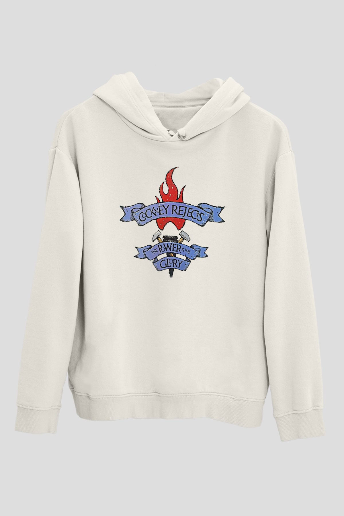 Cockney Rejects Baskılı Beyaz Unisex Kapüşonlu Sweatshirt
