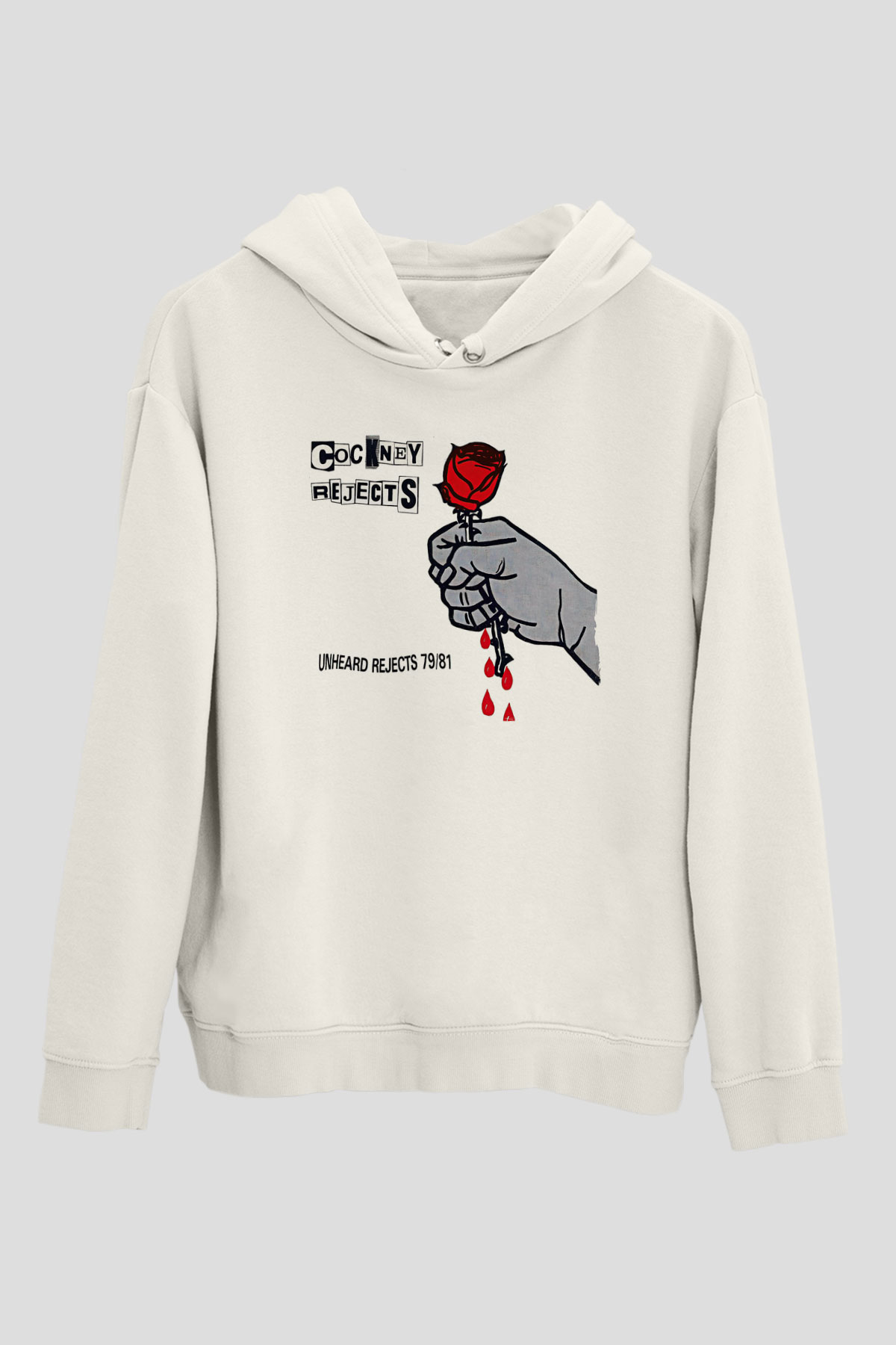 Cockney Rejects Baskılı Beyaz Unisex Kapüşonlu Sweatshirt