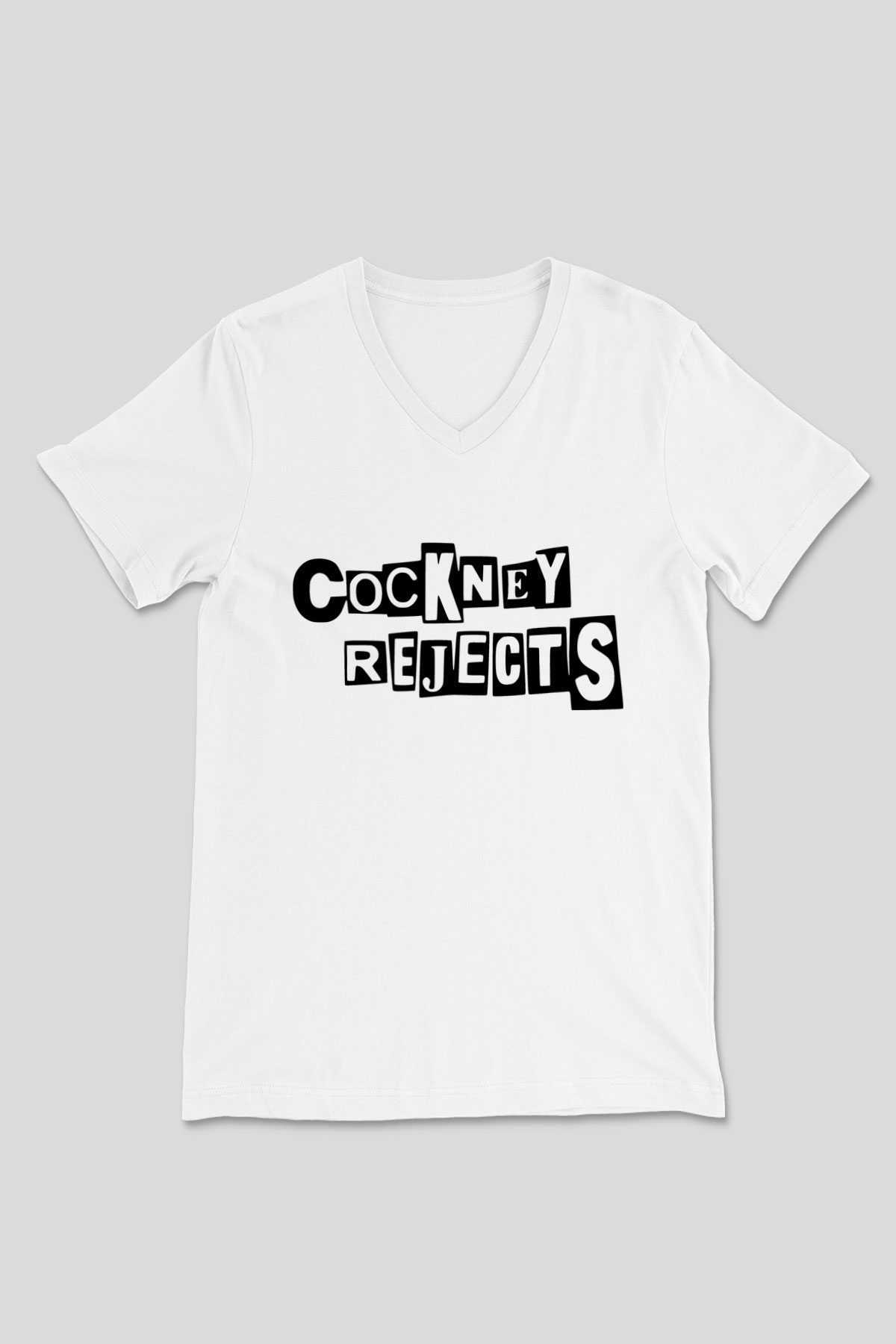 Cockney Rejects Baskılı Beyaz Unisex V Yaka Tişört - Tshirt