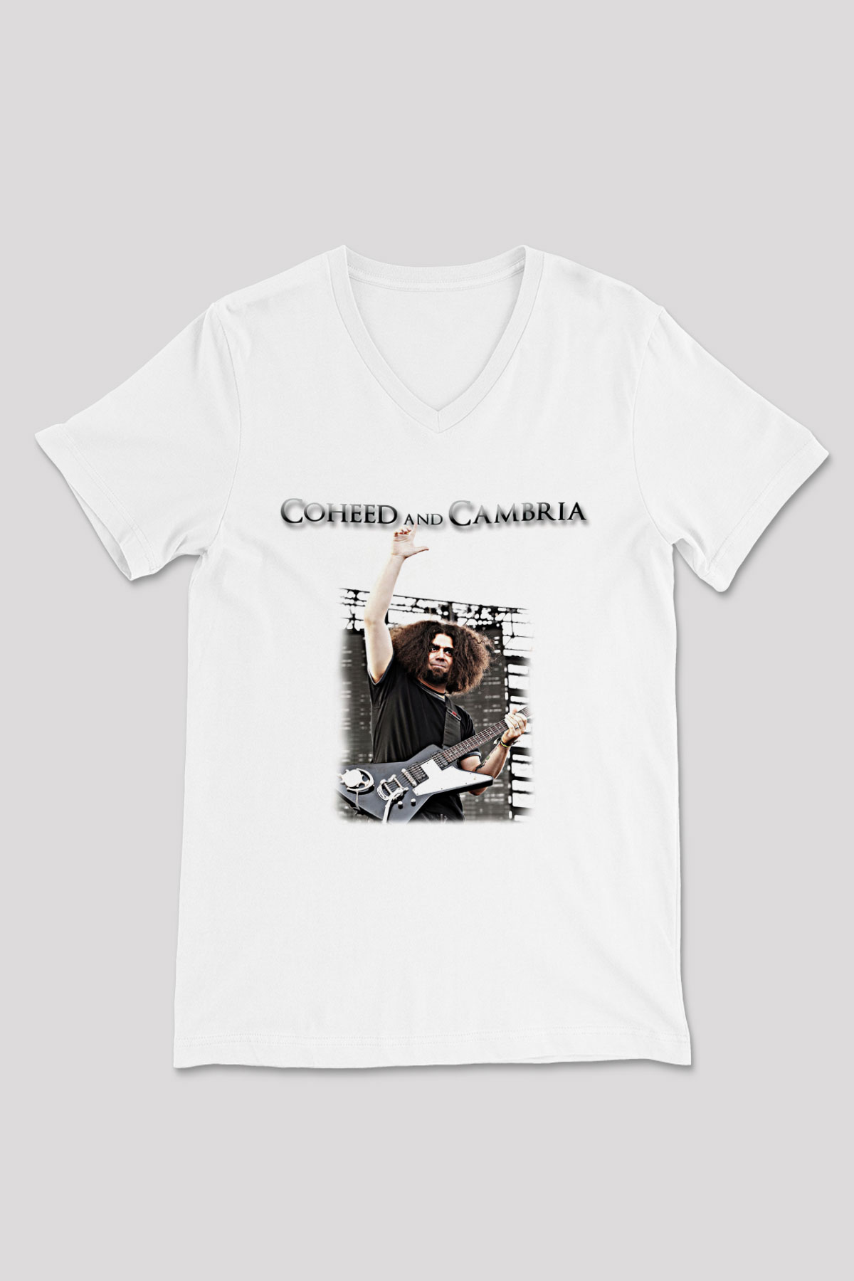 Coheed and Cambria Beyaz Unisex V Yaka Tişört
