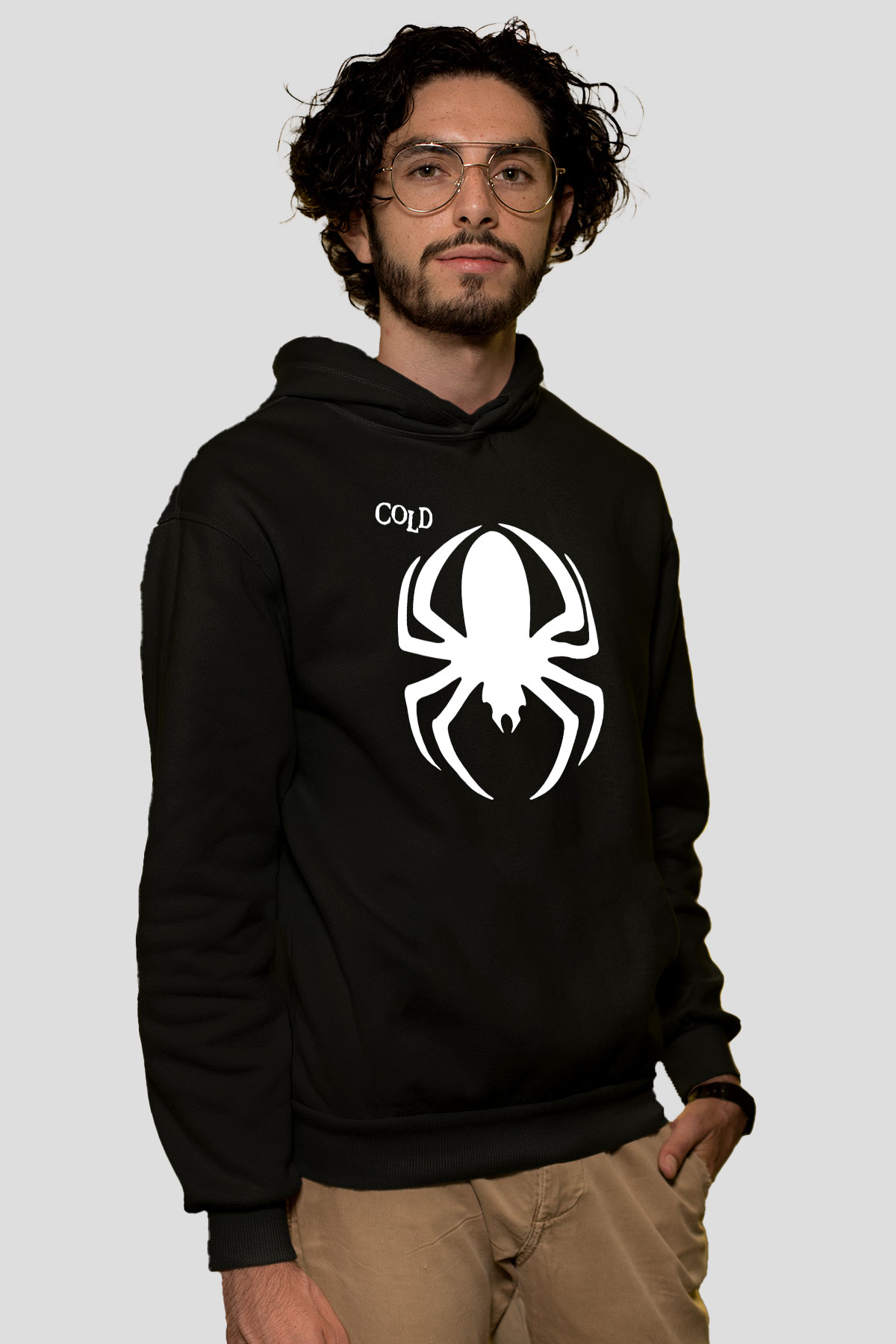 Cold Baskılı Unisex Siyah Kapüşonlu Sweatshirt