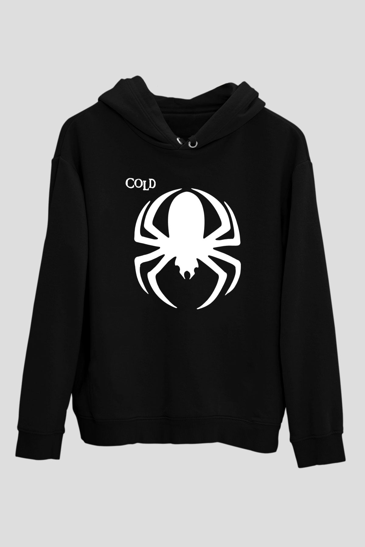 Cold Baskılı Unisex Siyah Kapüşonlu Sweatshirt