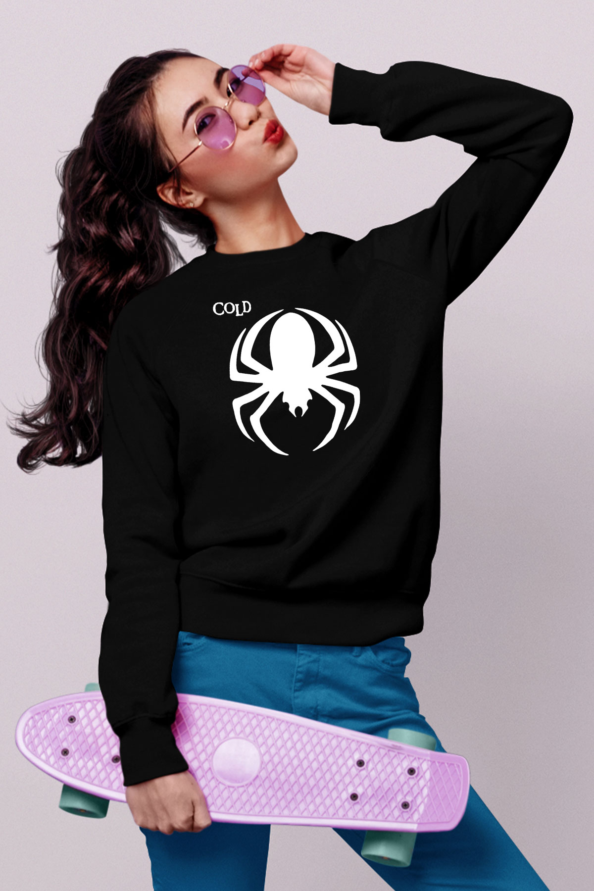 Cold Baskılı Unisex Siyah Sweatshirt