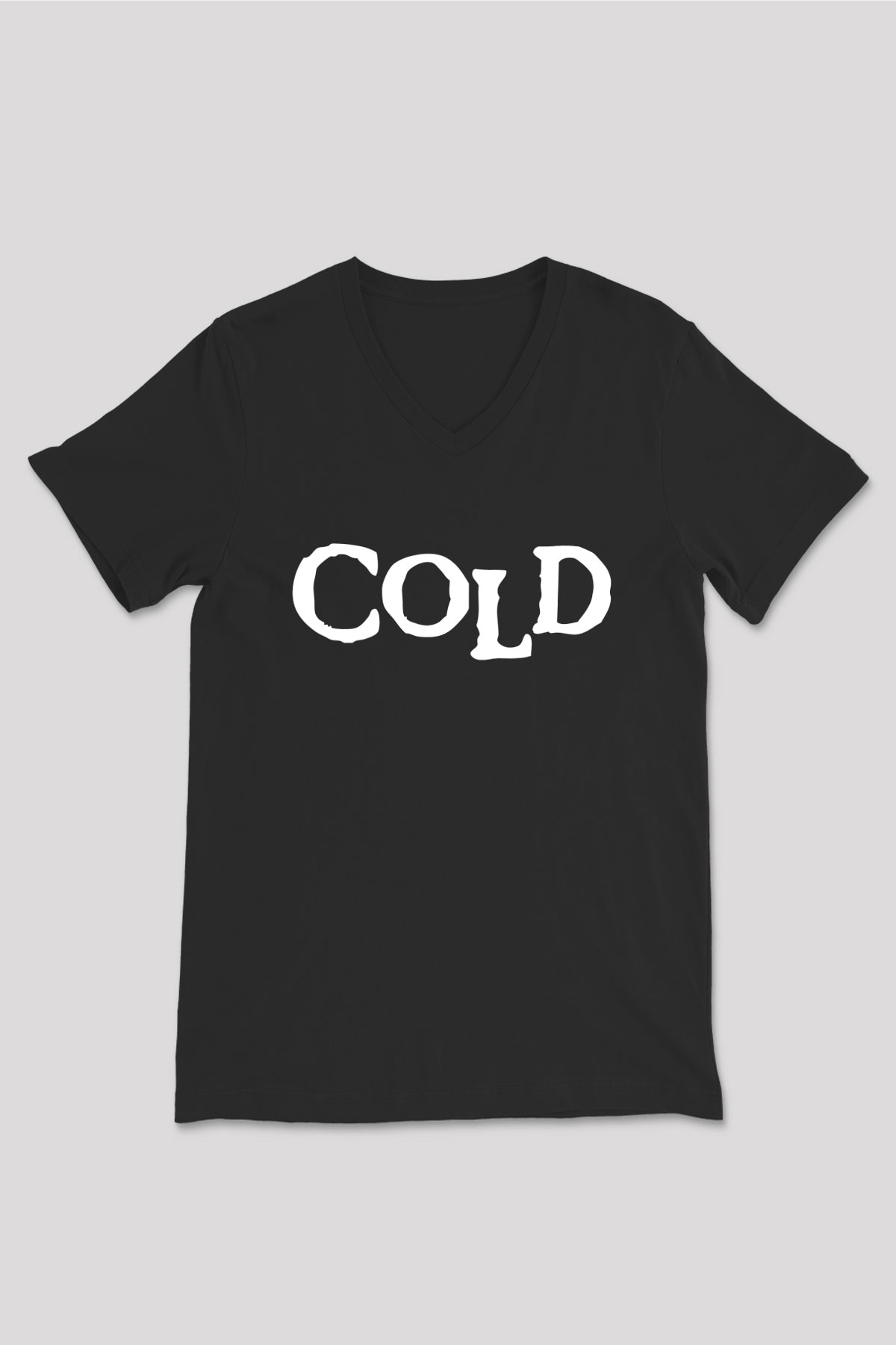 Cold Baskılı Unisex Siyah V Yaka Tişört - Tshirt