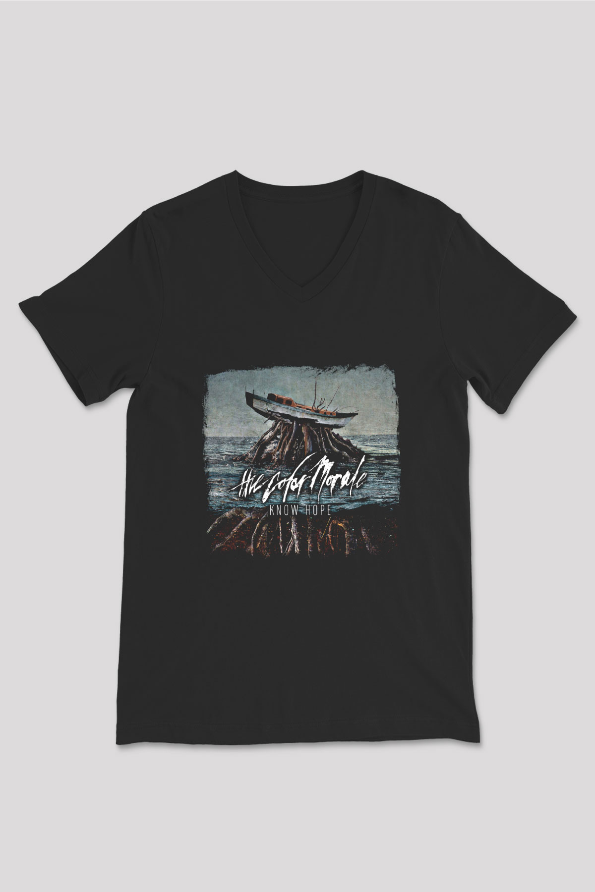 Color Morale Baskılı Unisex Siyah V Yaka Tişört