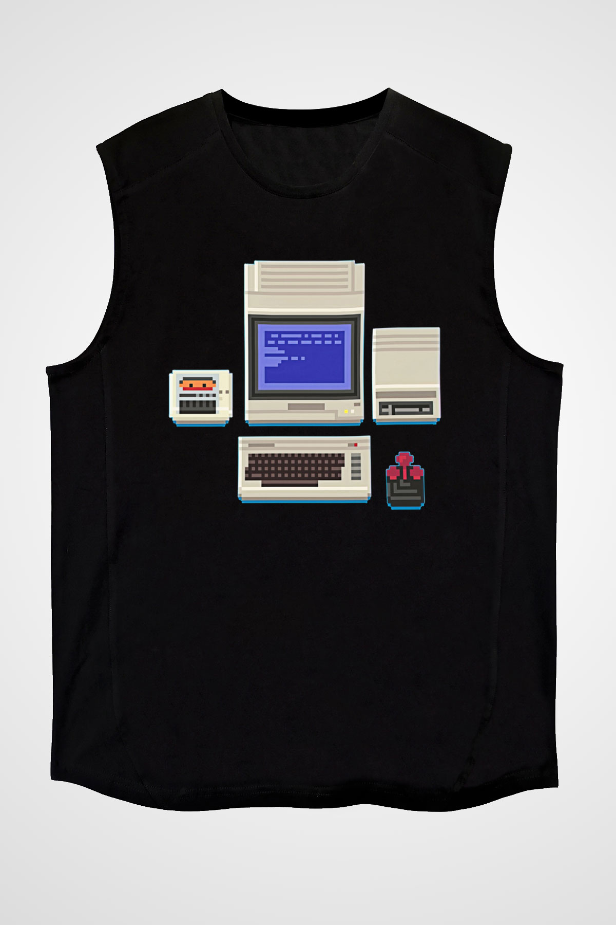 Commodore 64 Baskılı Unisex Siyah Kolsuz Tişört - Tshirt