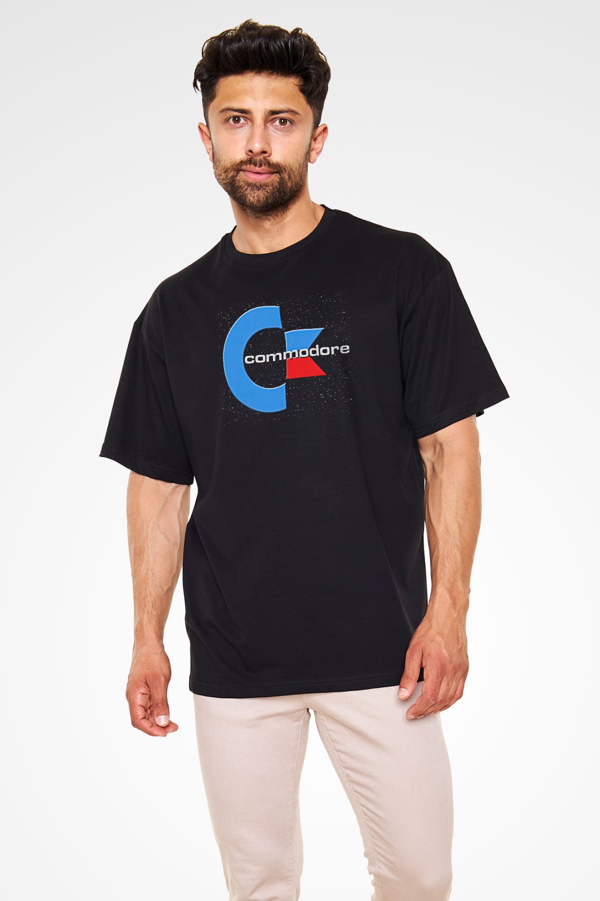Commodore 64 Baskılı Unisex Siyah Oversize Tişört - Tshirt