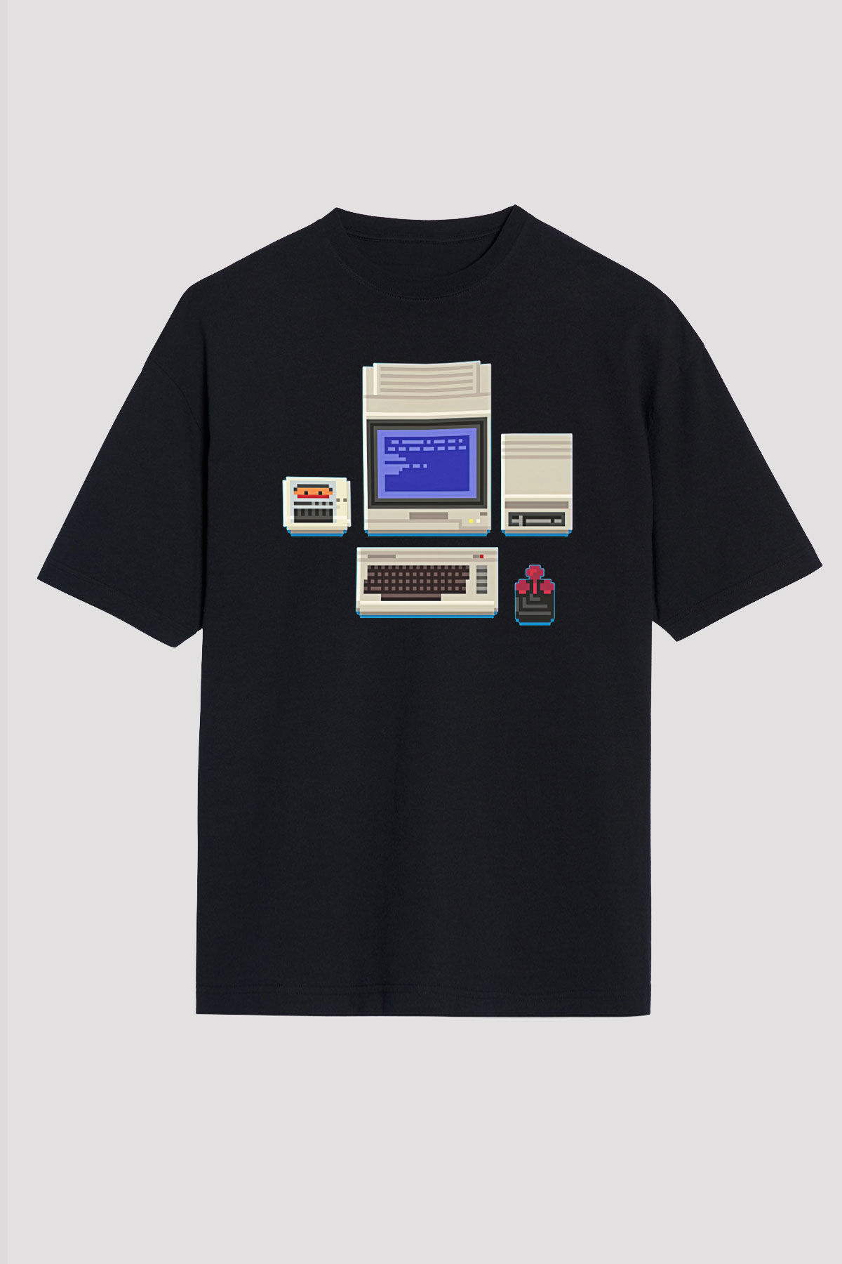 Commodore 64 Baskılı Unisex Siyah Oversize Tişört - Tshirt