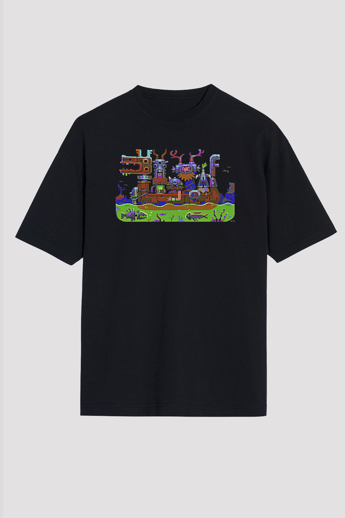 Commodore 64 Baskılı Unisex Siyah Oversize Tişört - Tshirt