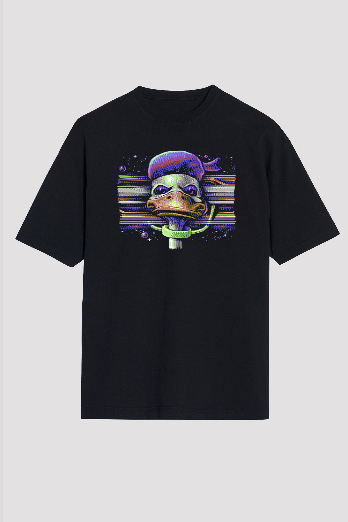 Commodore 64 Baskılı Unisex Siyah Oversize Tişört - Tshirt