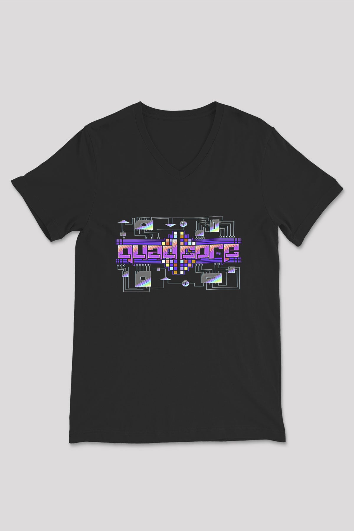 Commodore 64 Baskılı Unisex Siyah V Yaka Tişört - Tshirt