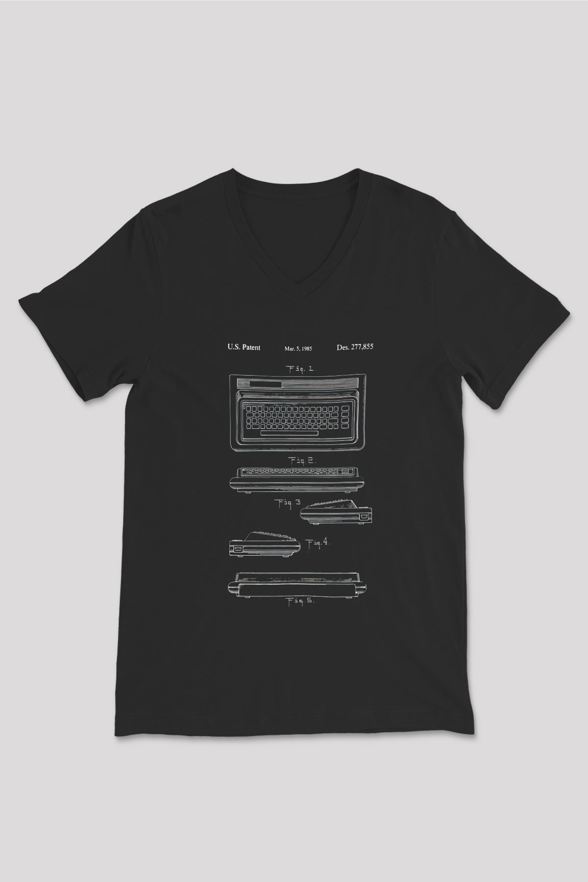 Commodore 64 Baskılı Unisex Siyah V Yaka Tişört - Tshirt