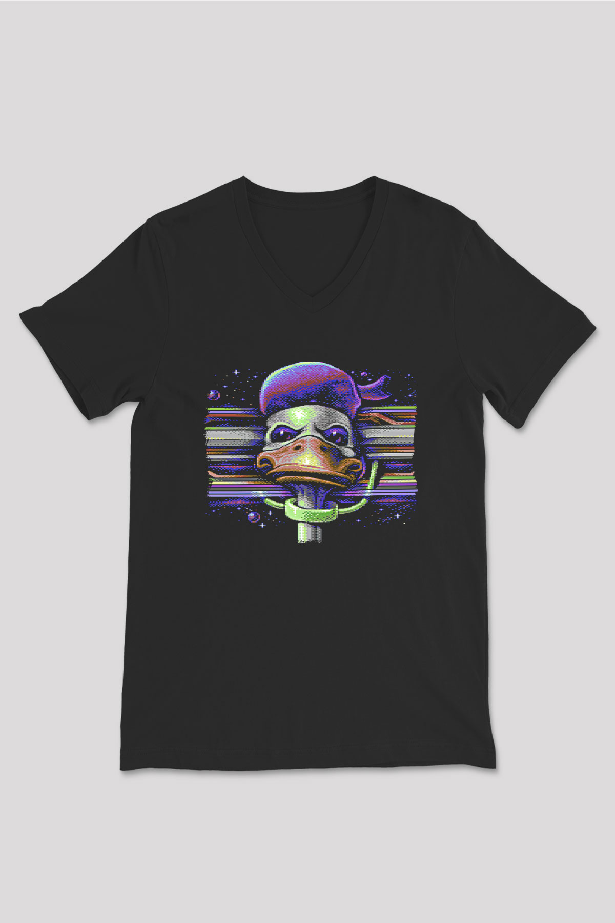 Commodore 64 Baskılı Unisex Siyah V Yaka Tişört - Tshirt