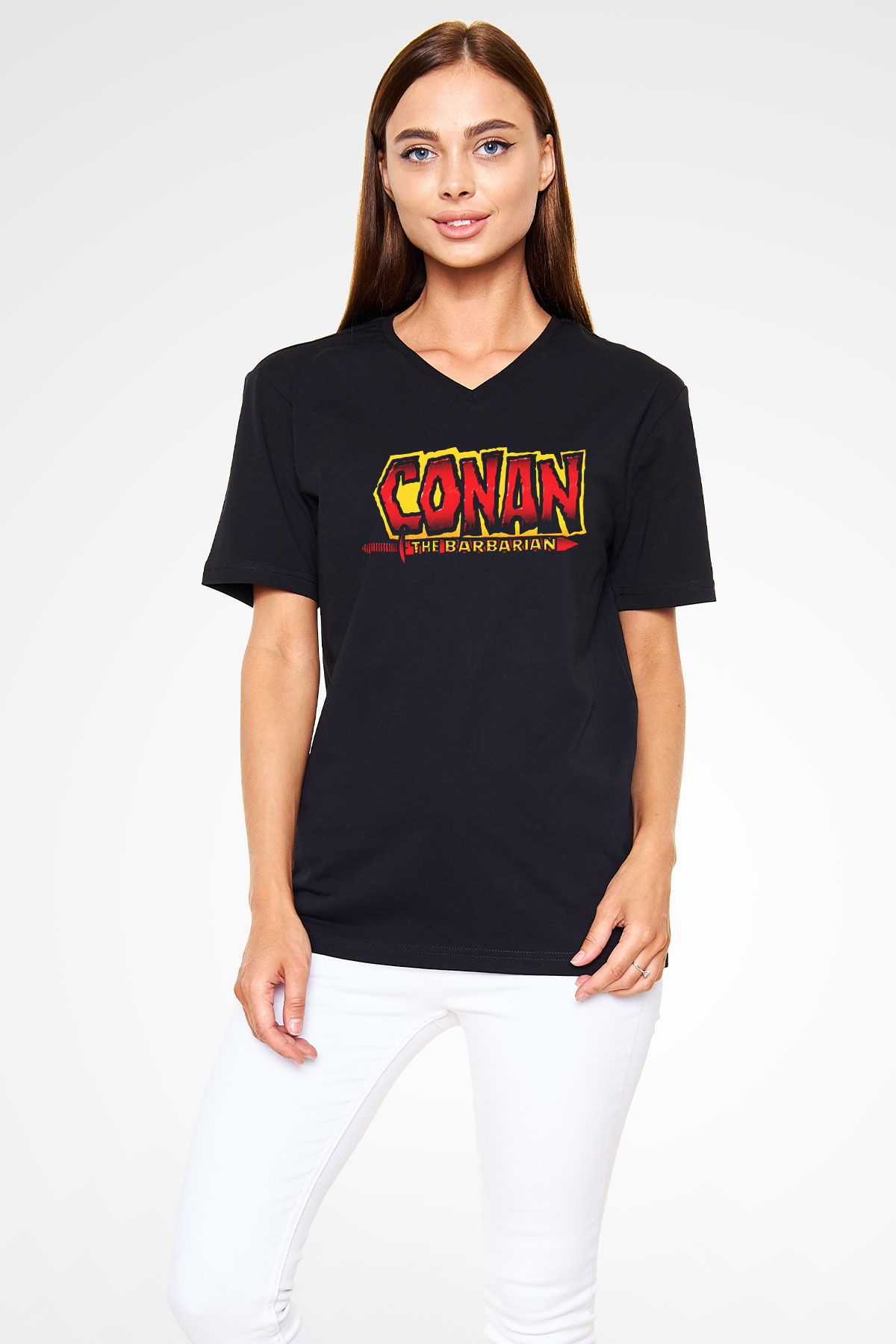 Conan the Barbarian Siyah Unisex V Yaka Tişört T-Shirt