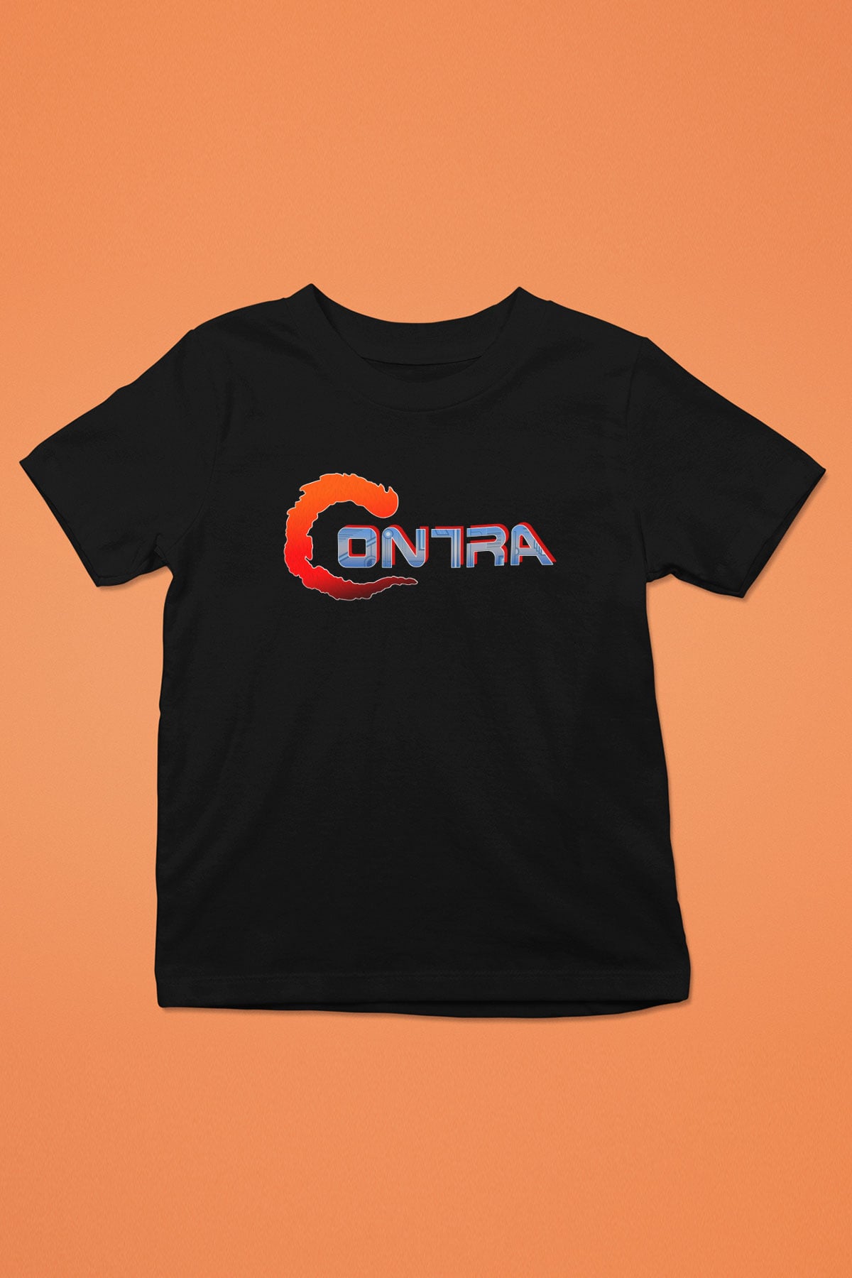 Contra Baskılı Siyah Unisex Çocuk Tişört