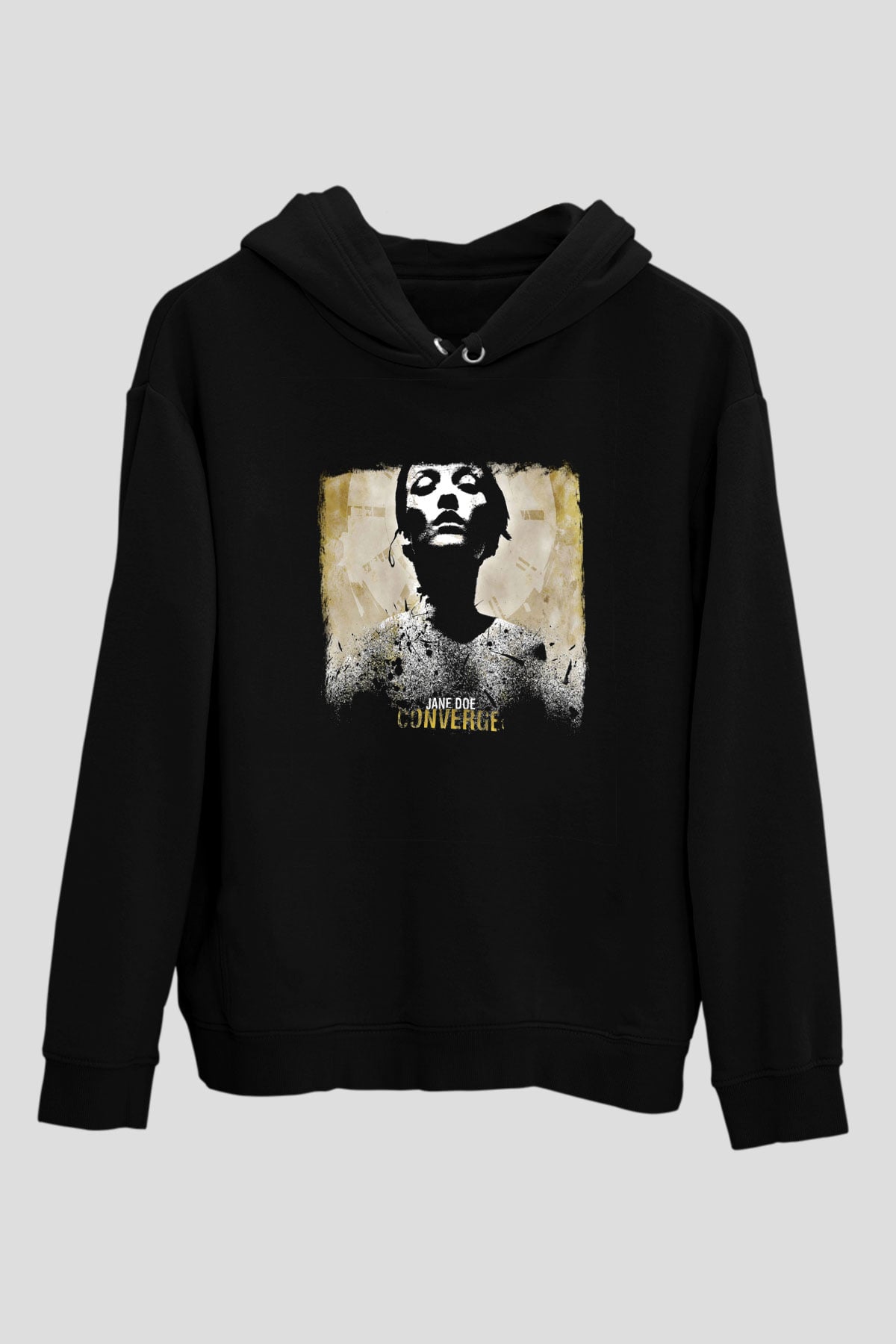 Converge Baskılı Unisex Siyah Hoodie