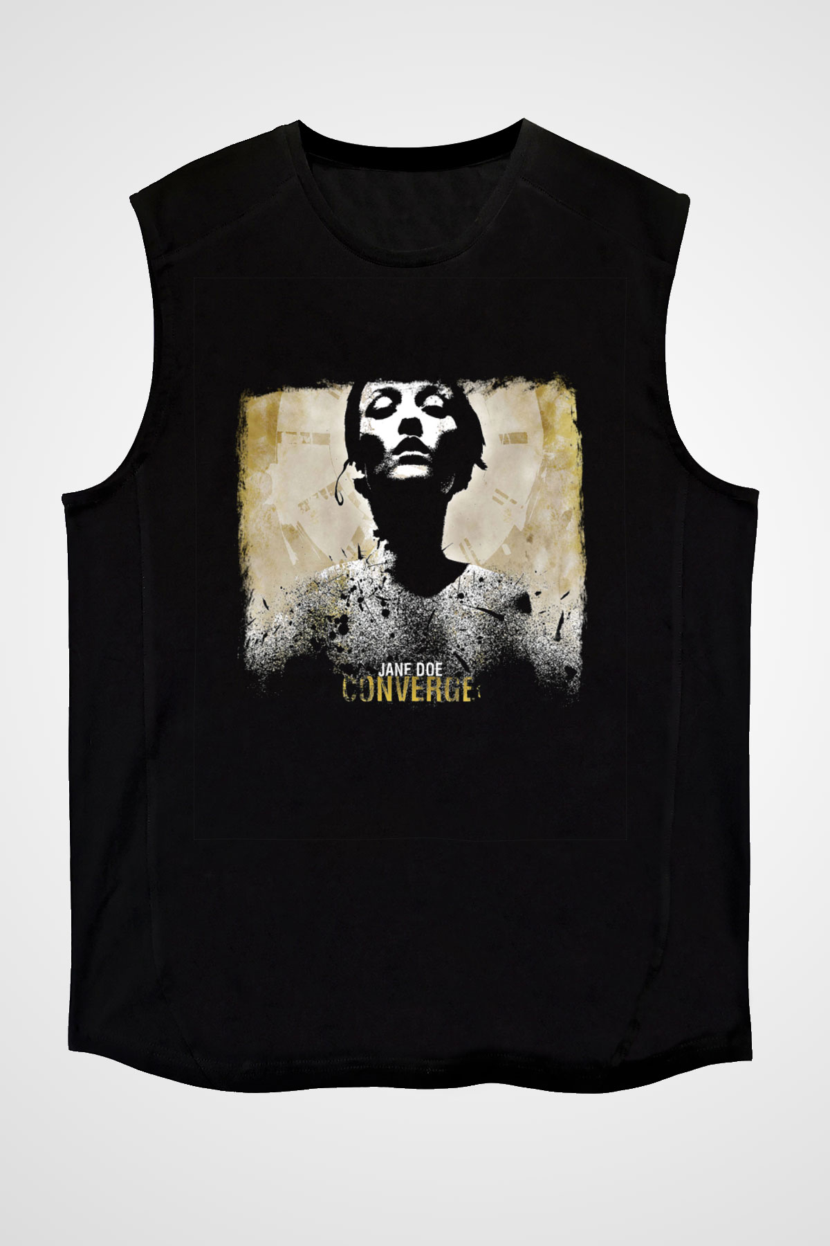 Converge Baskılı Unisex Siyah Kolsuz Tişört