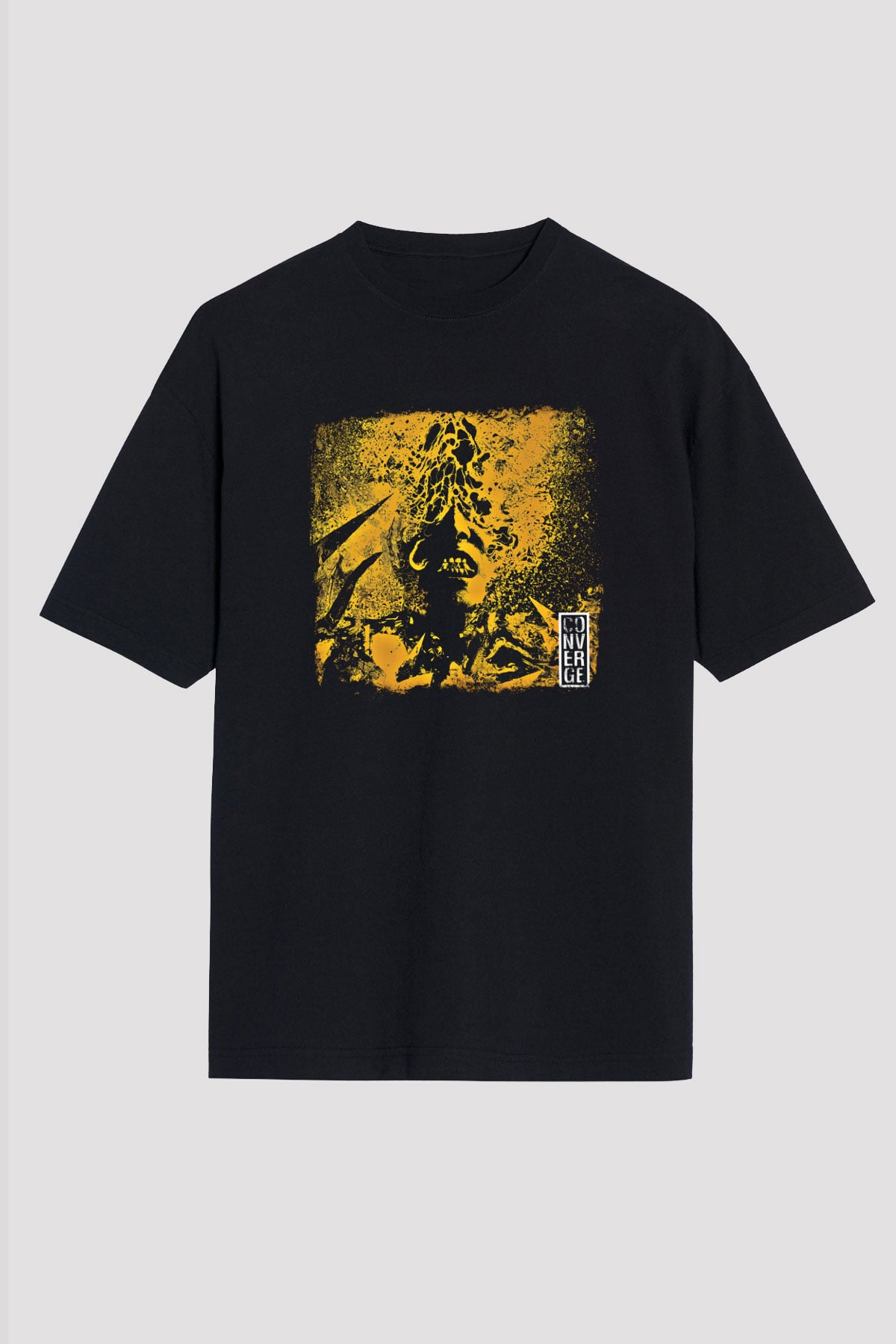 Converge Baskılı Unisex Siyah Oversize Tişört