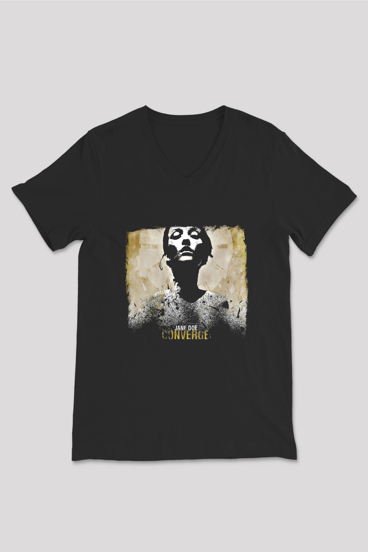 Converge Baskılı Unisex Siyah V Yaka Tişört