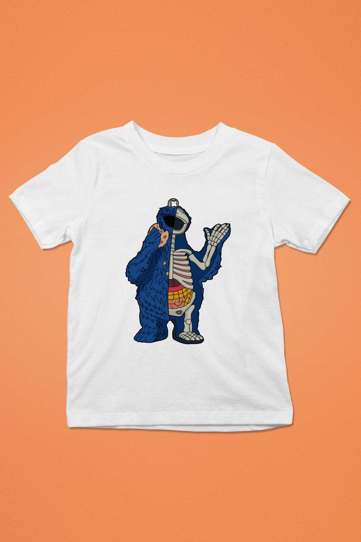 Cookie Monster Baskılı Unisex Beyaz Çocuk Tişört