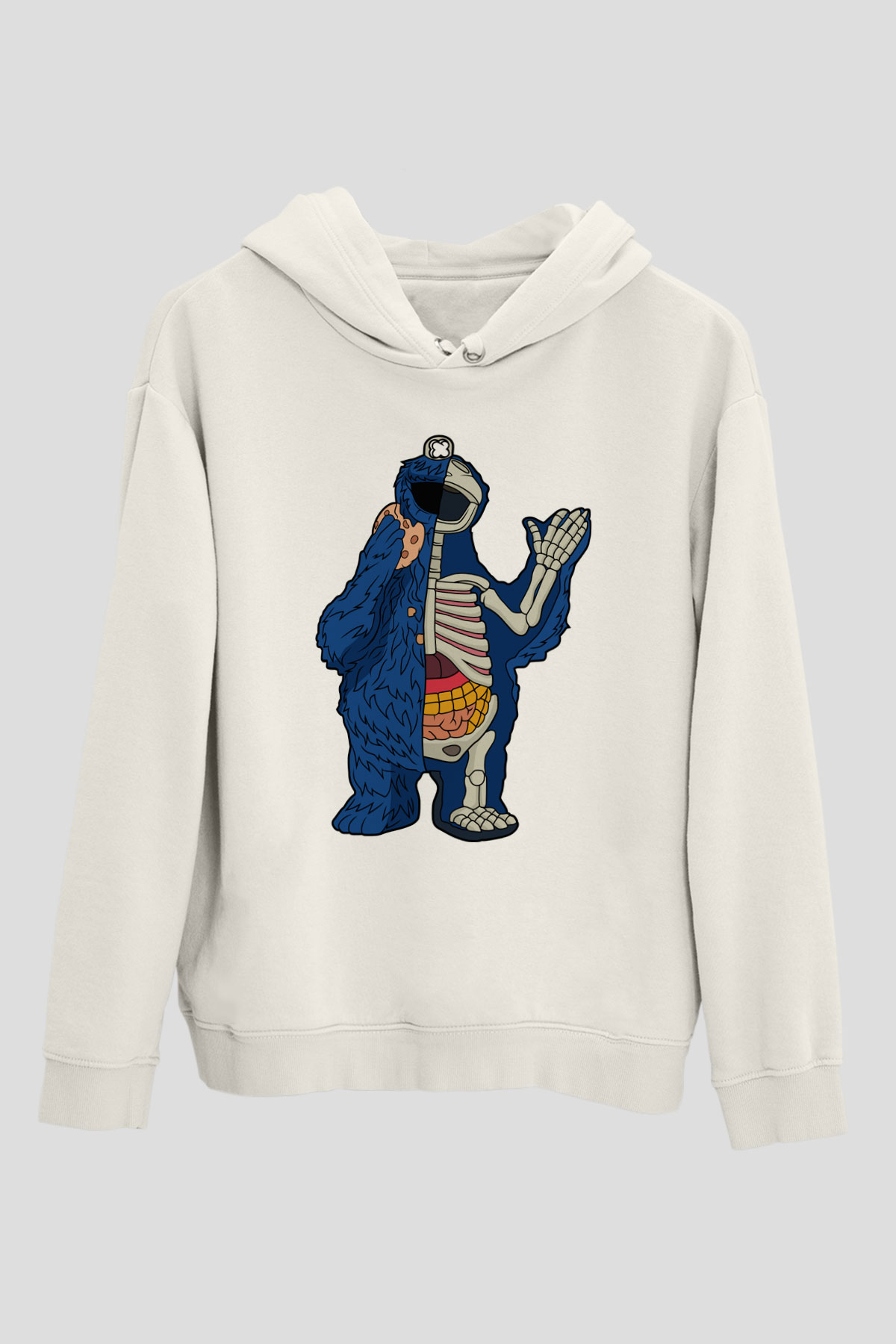 Cookie Monster Baskılı Unisex Beyaz Hoodie