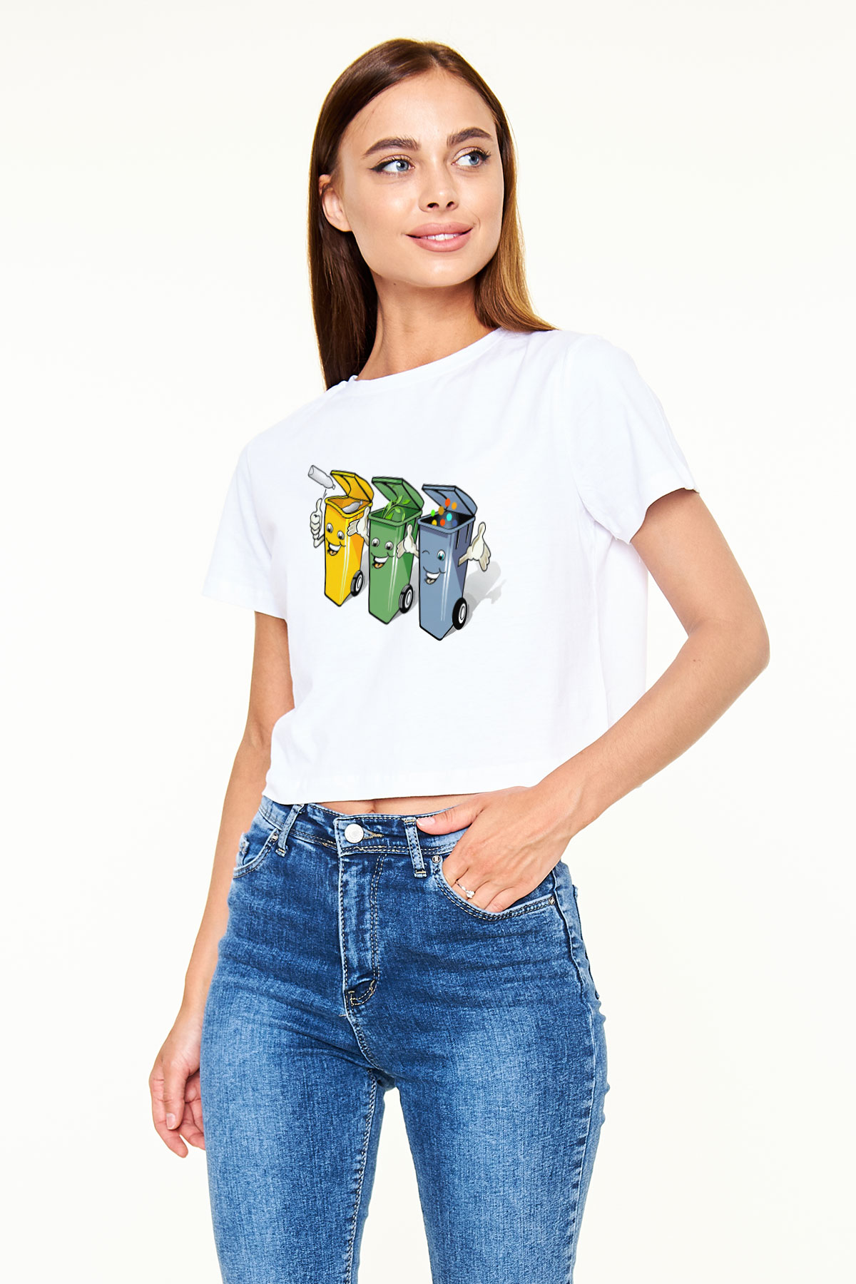 Çöpçü Beyaz Croptop Tişört