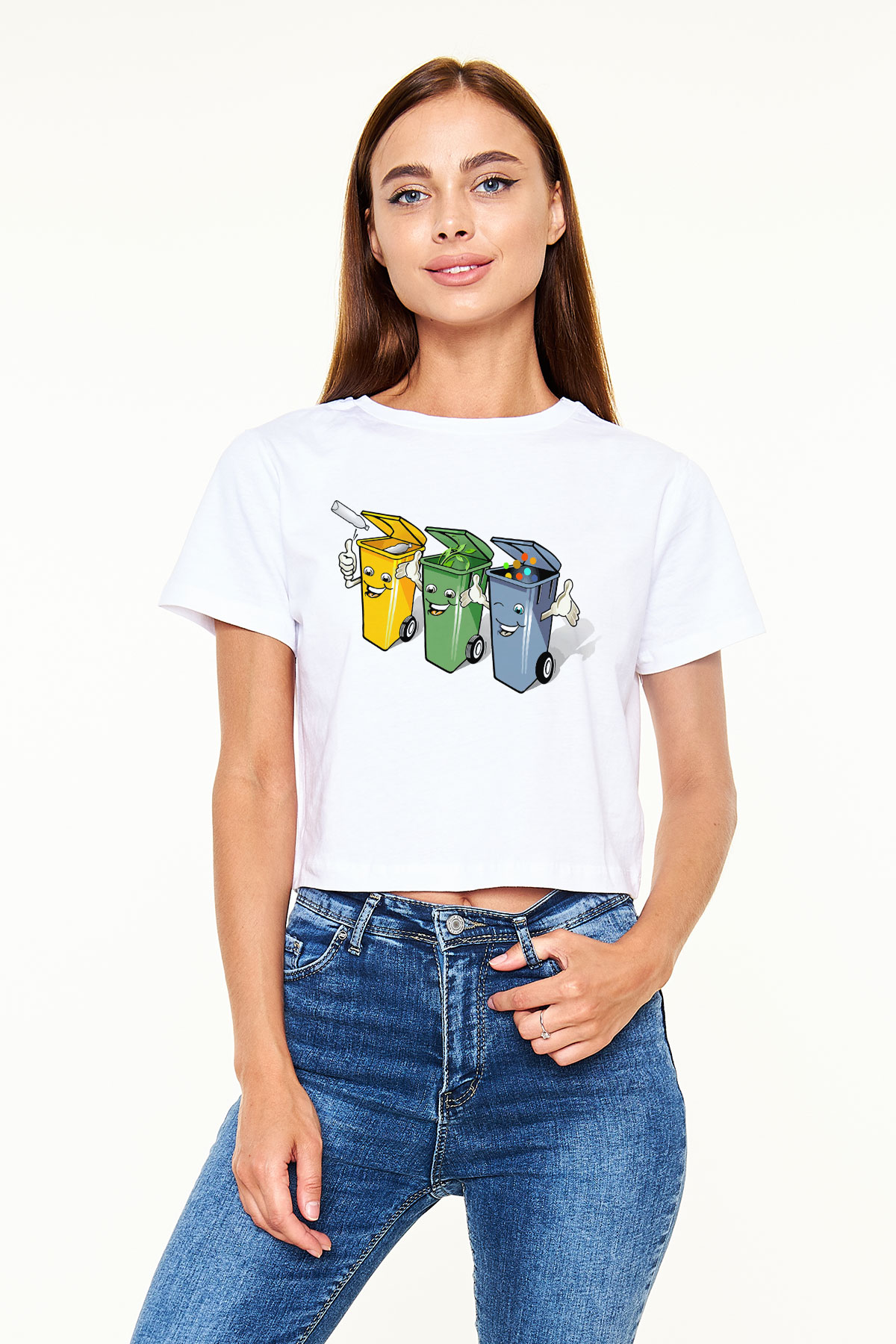 Çöpçü Beyaz Croptop Tişört