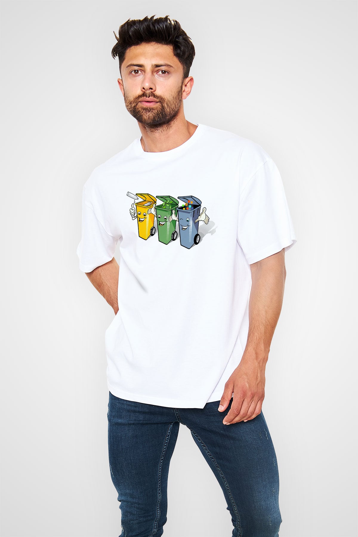 Çöpçü Beyaz Unisex Oversize Tişört T-Shirt