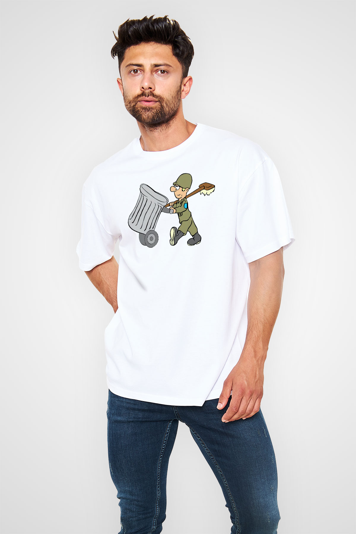 Çöpçü Beyaz Oversize Tişört Oversize T-shirt - TişörtFabrikası